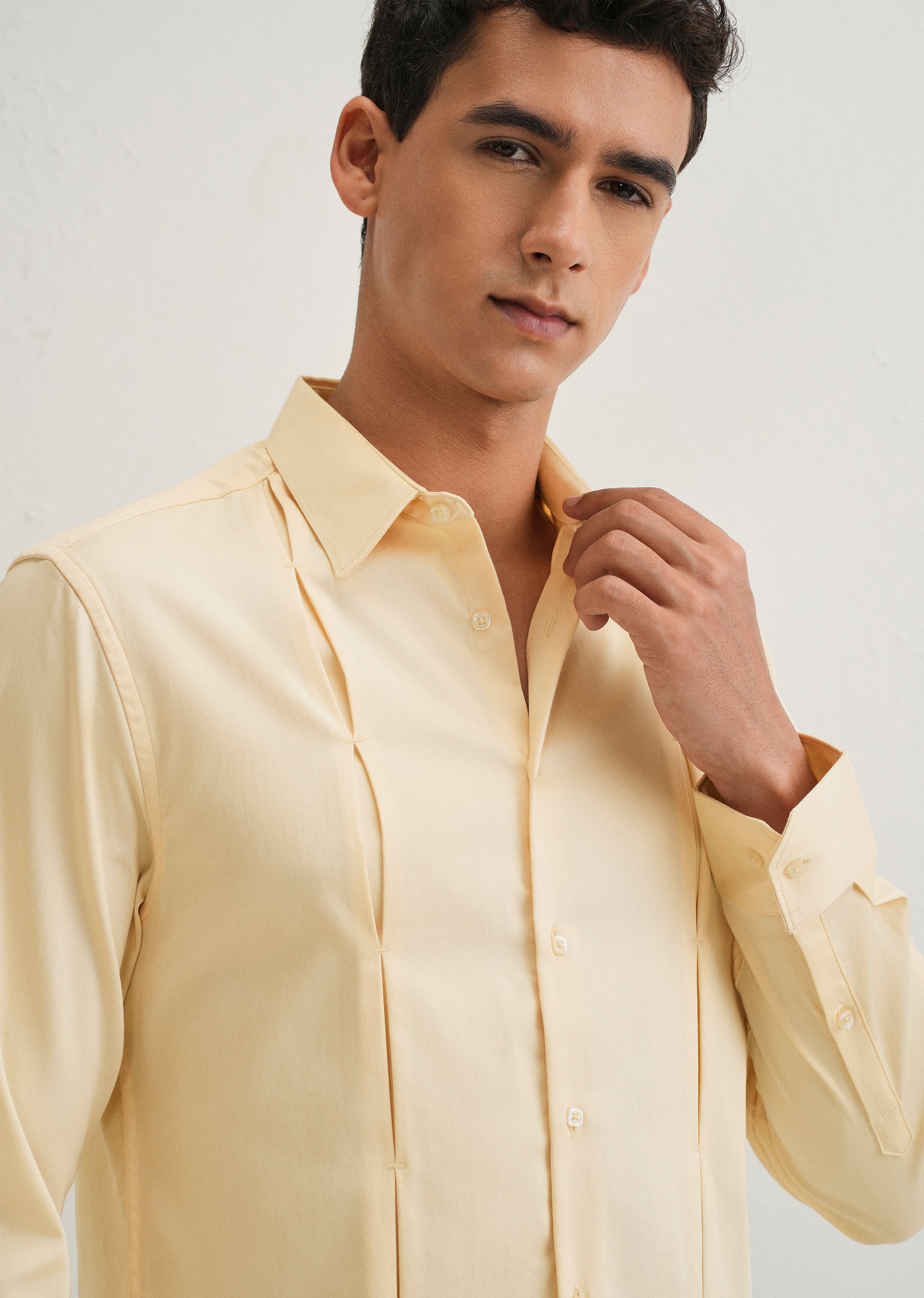Beige Front Panel Open Pleat Shirt