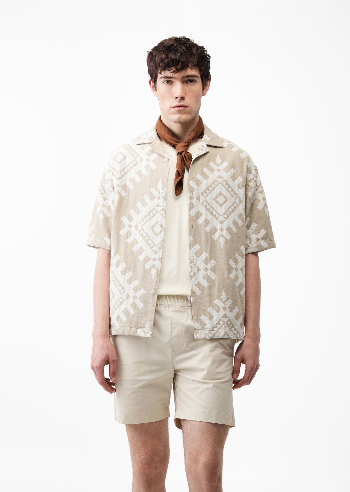 Beige Geometric Jacquard Shirt