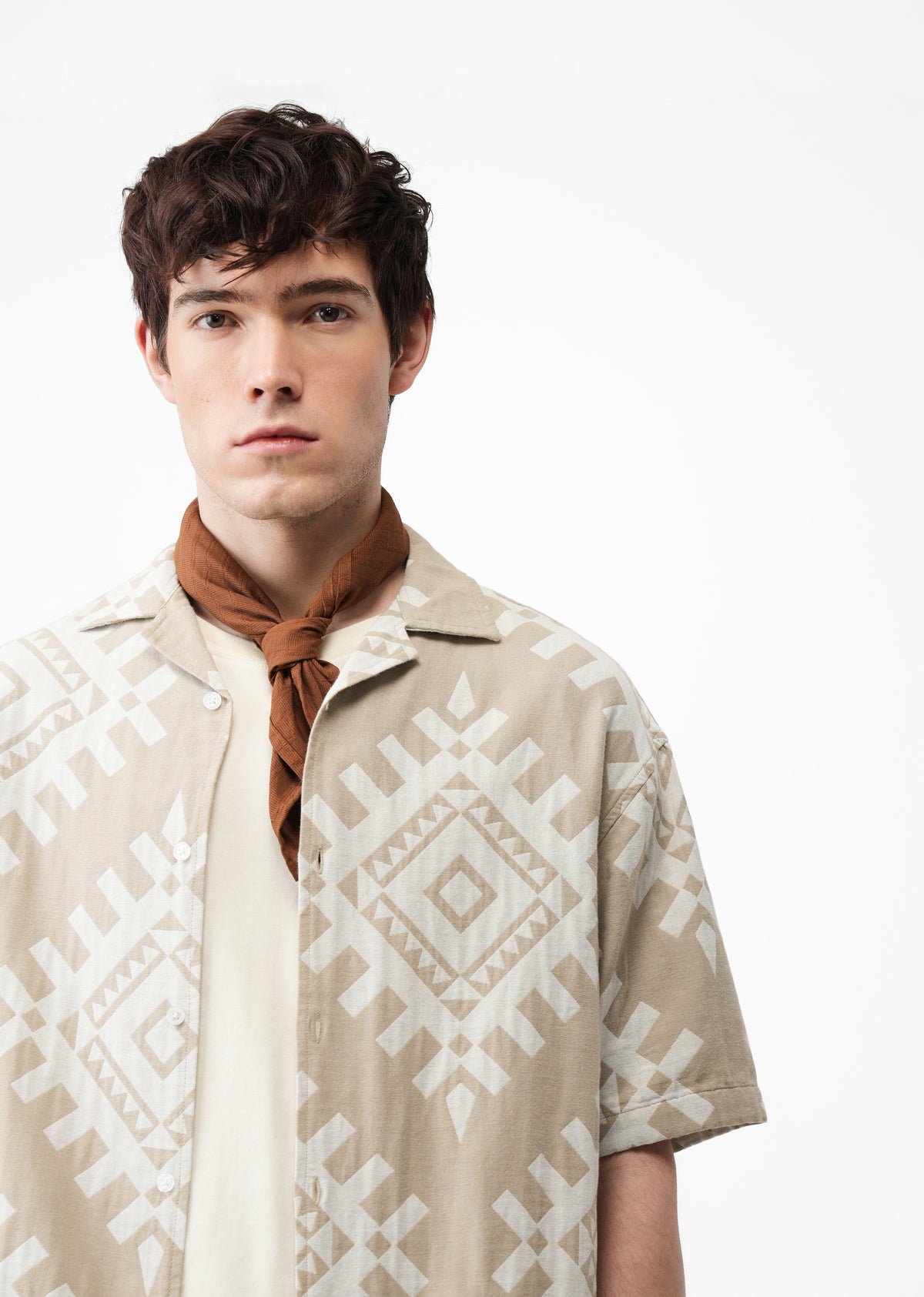Beige Geometric Jacquard Shirt