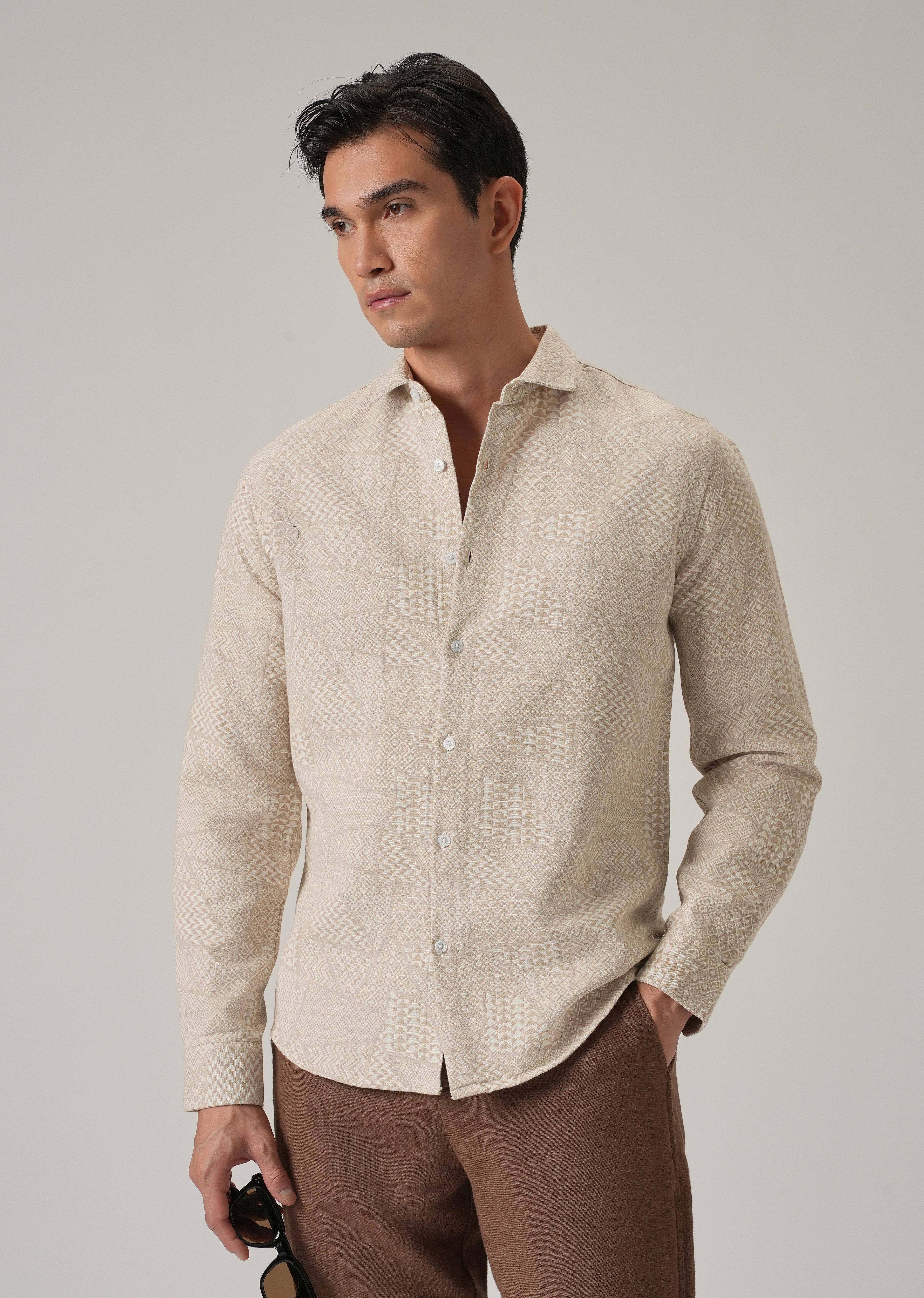 Beige Geometric Pattern Shirt