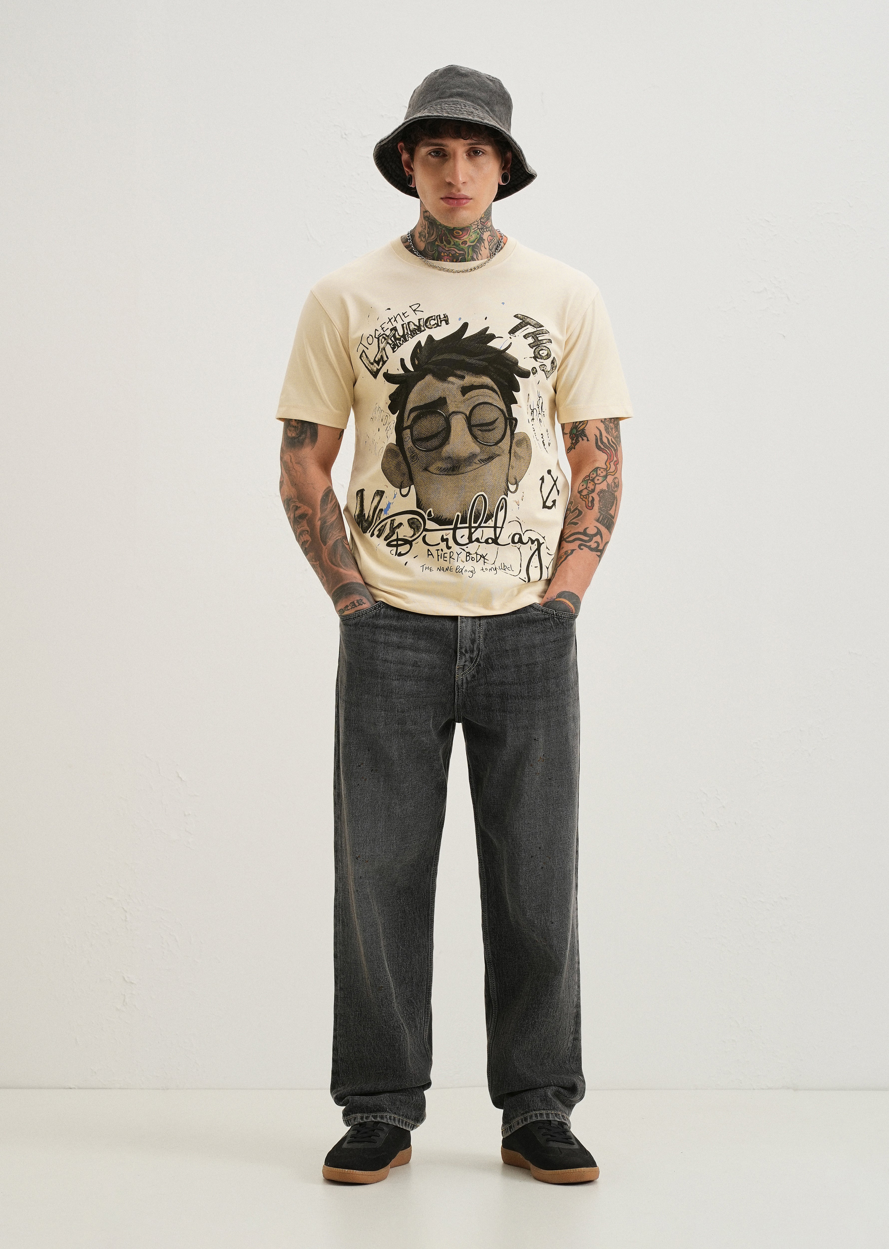 Beige Graphic Printed T-shirt