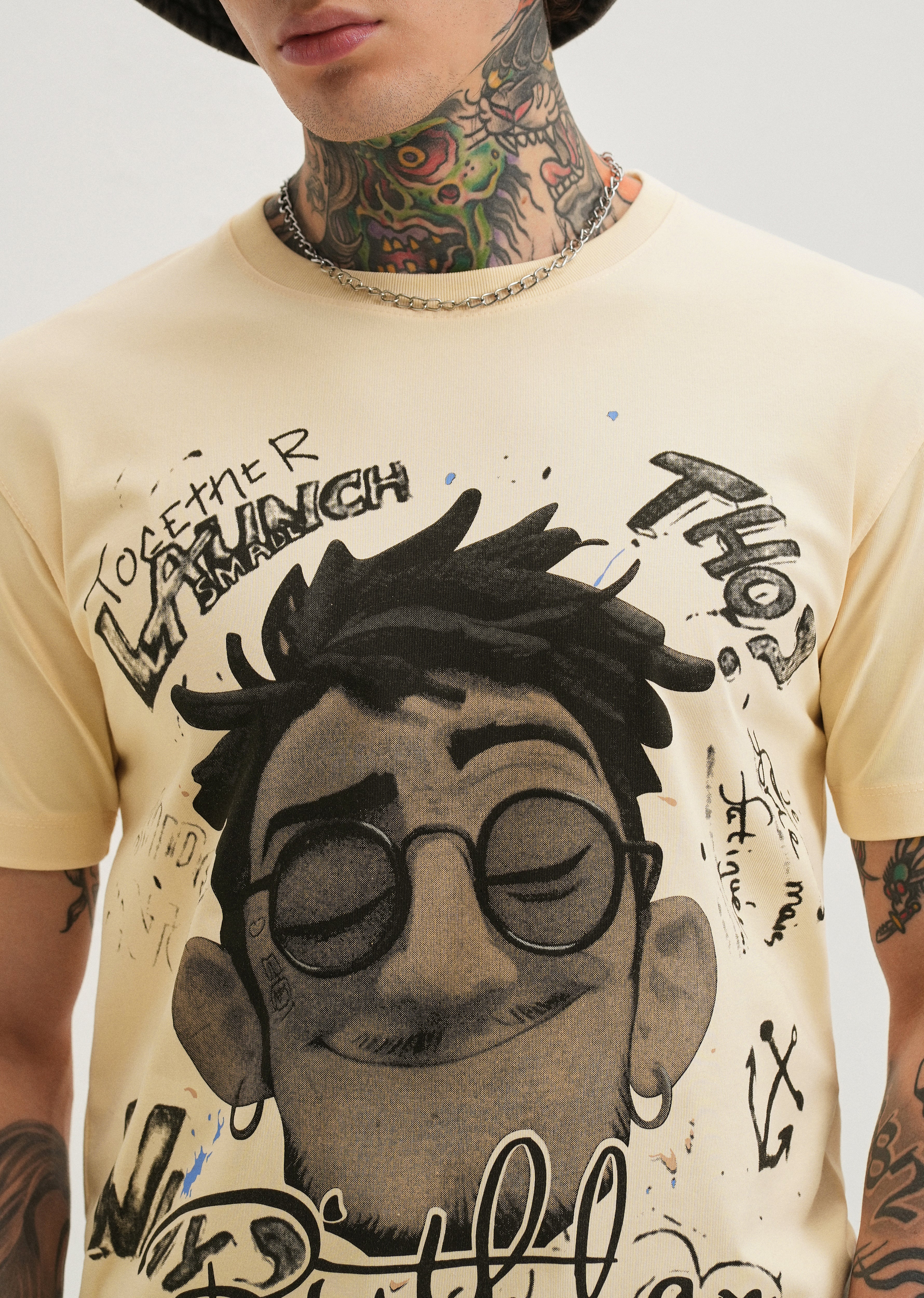 Beige Graphic Printed T-shirt