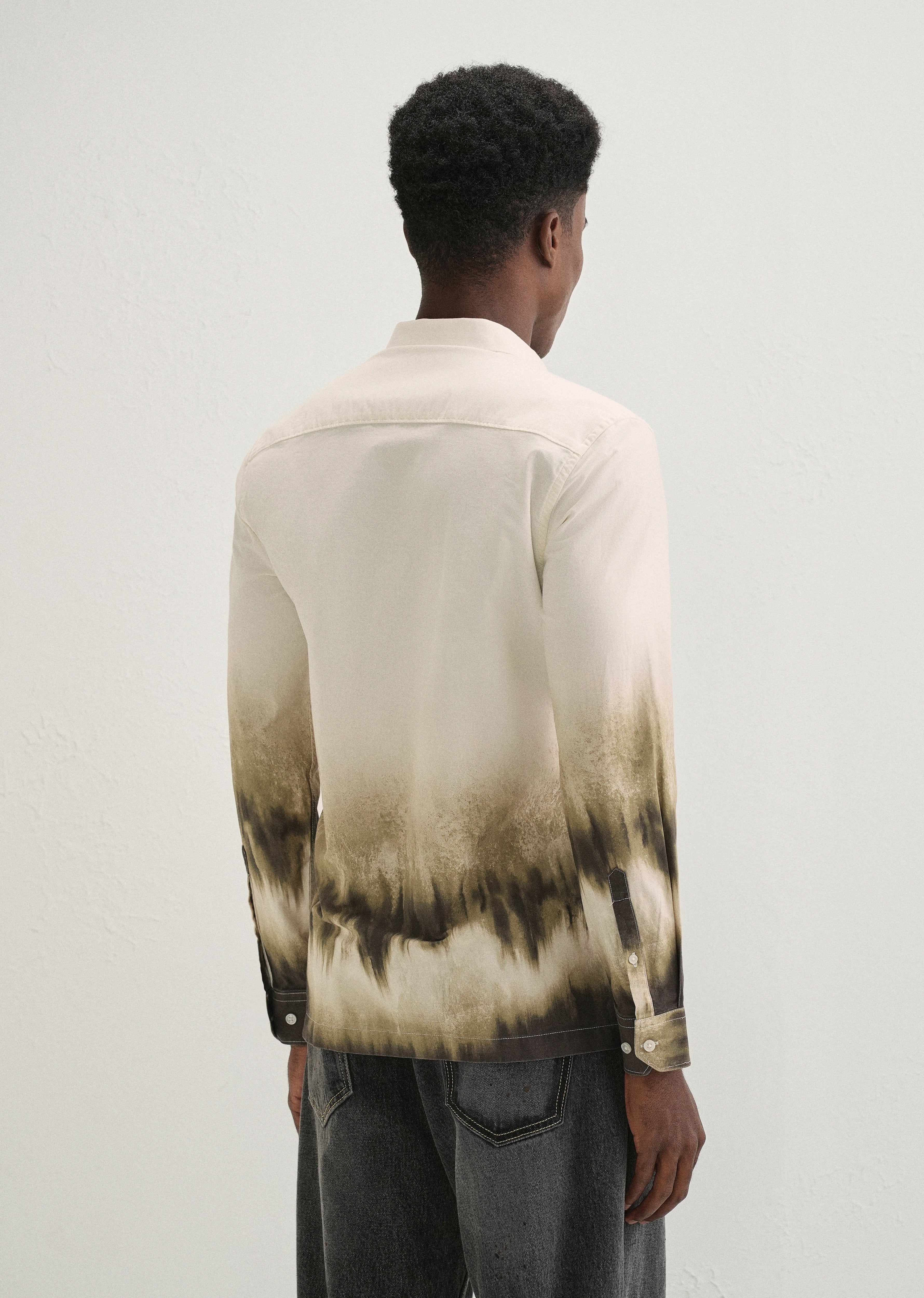 Beige Green Gradient Printed Shirt