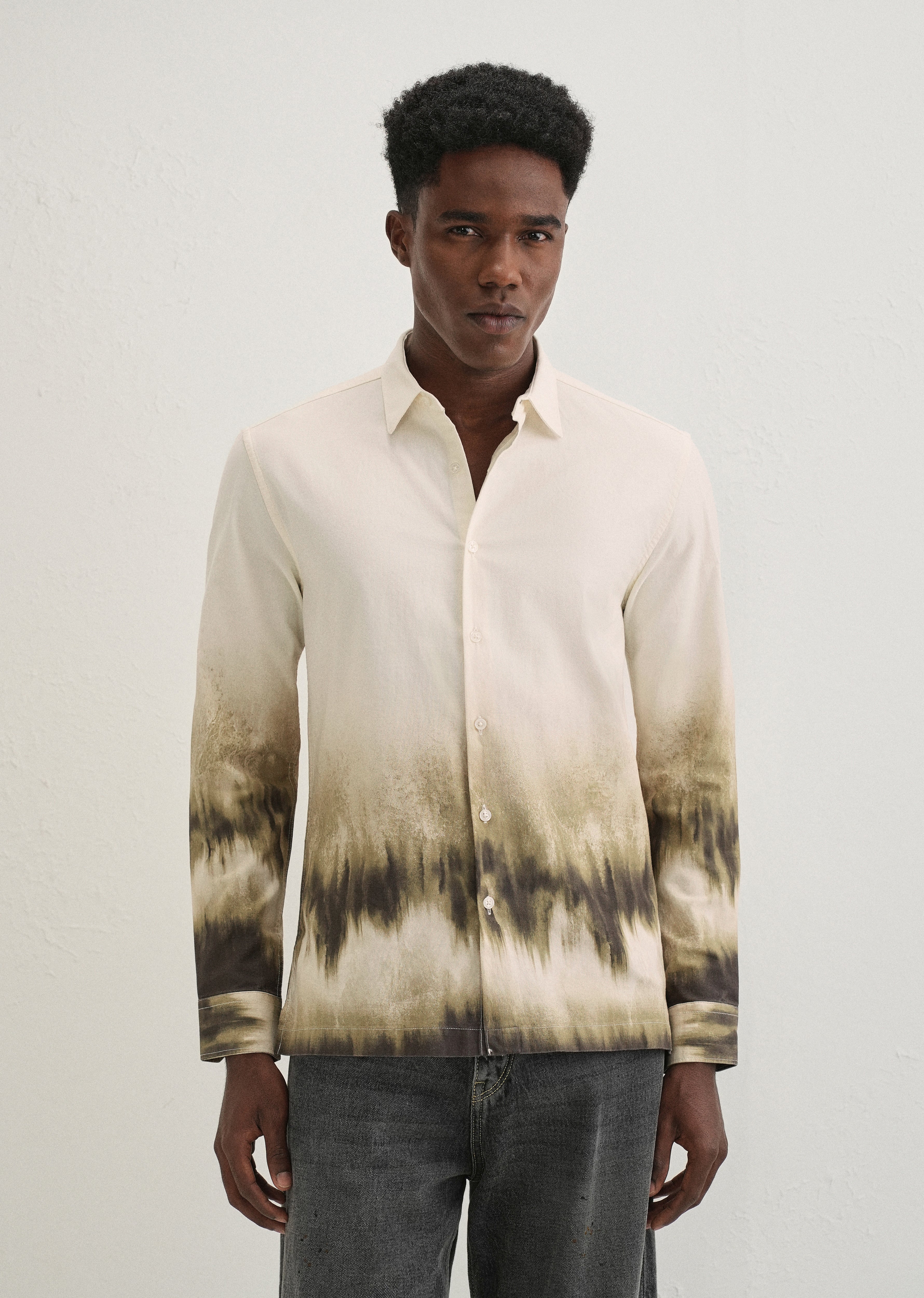 Beige Green Gradient Printed Shirt