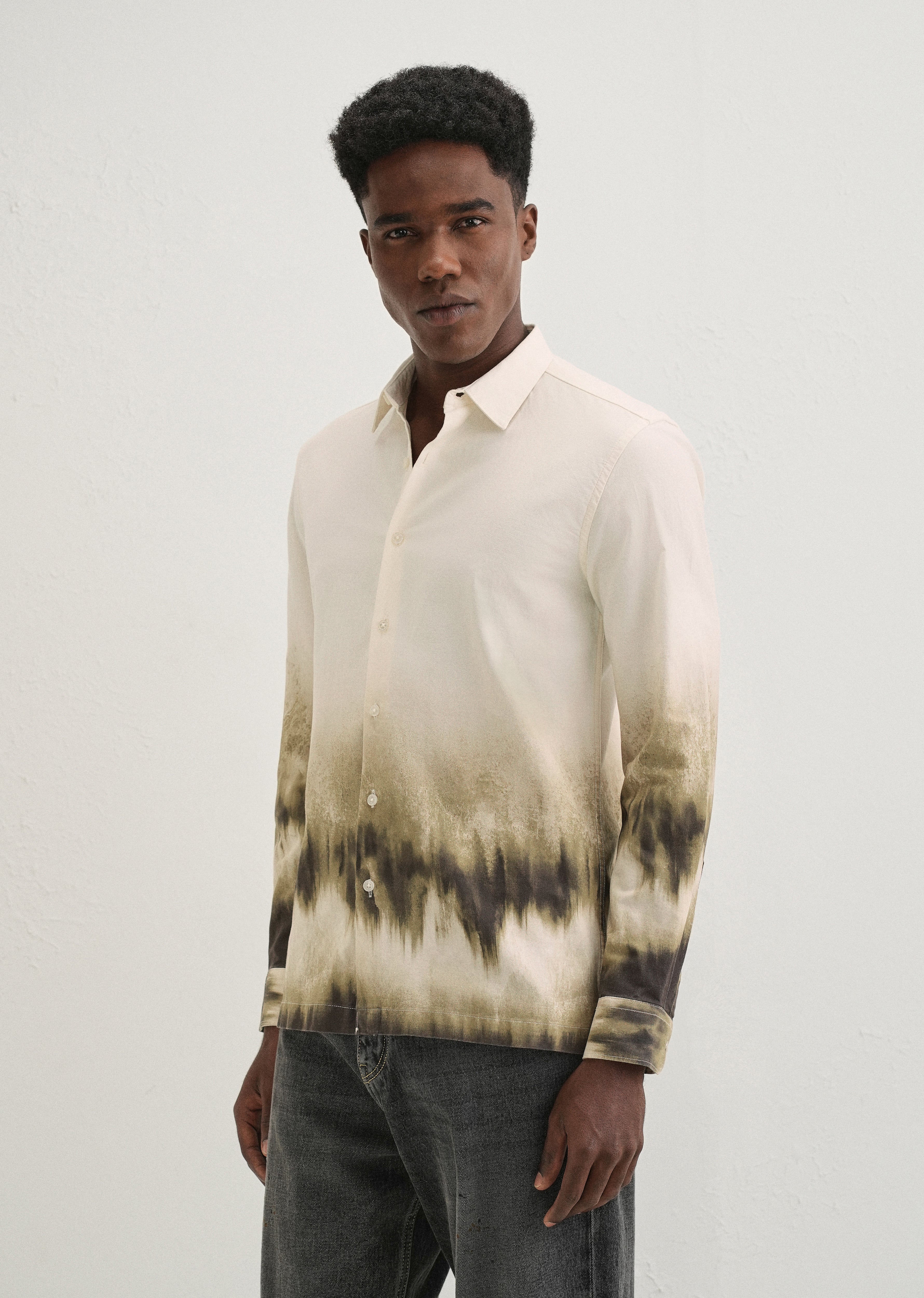 Beige Green Gradient Printed Shirt