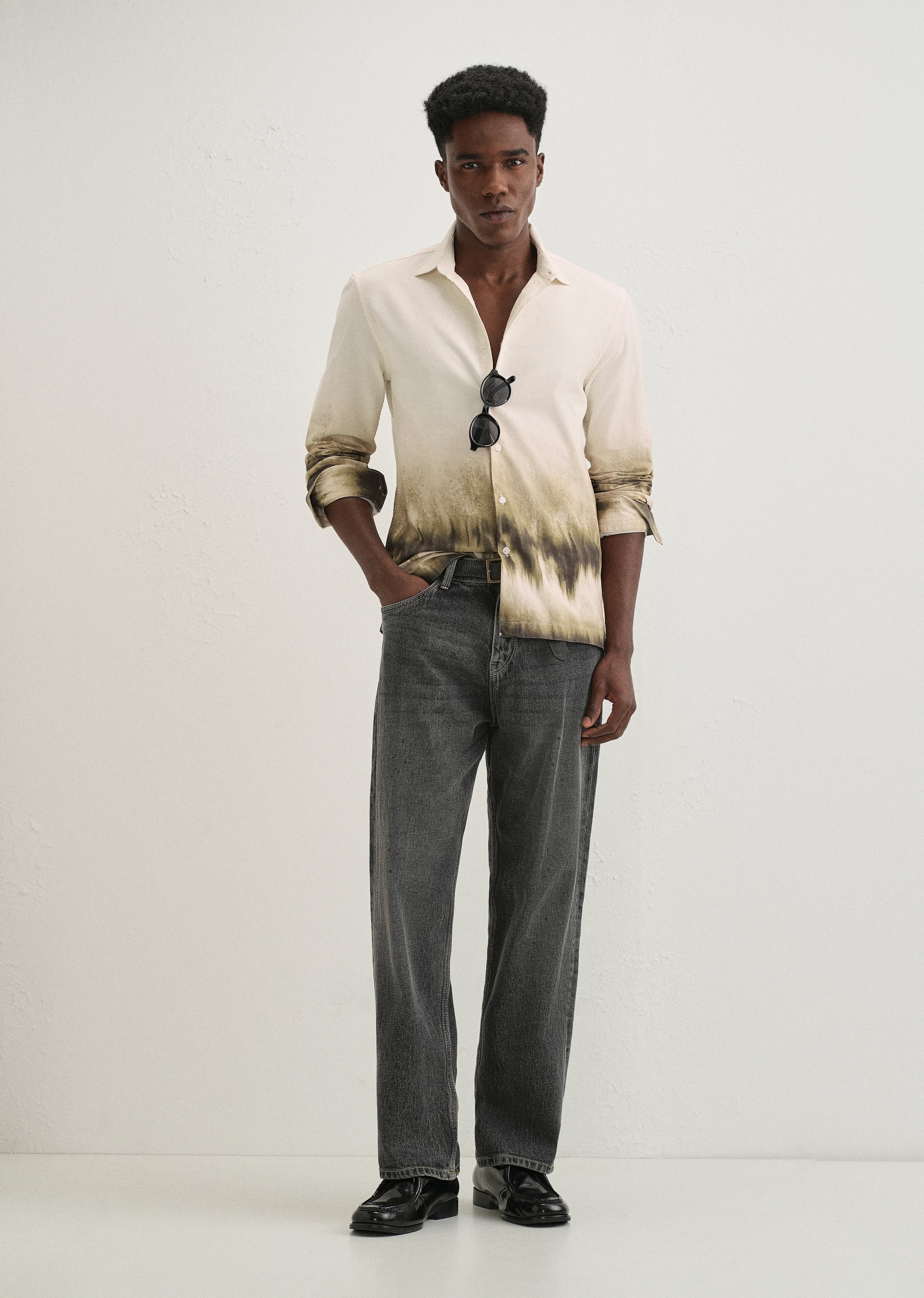 Beige Green Gradient Printed Shirt