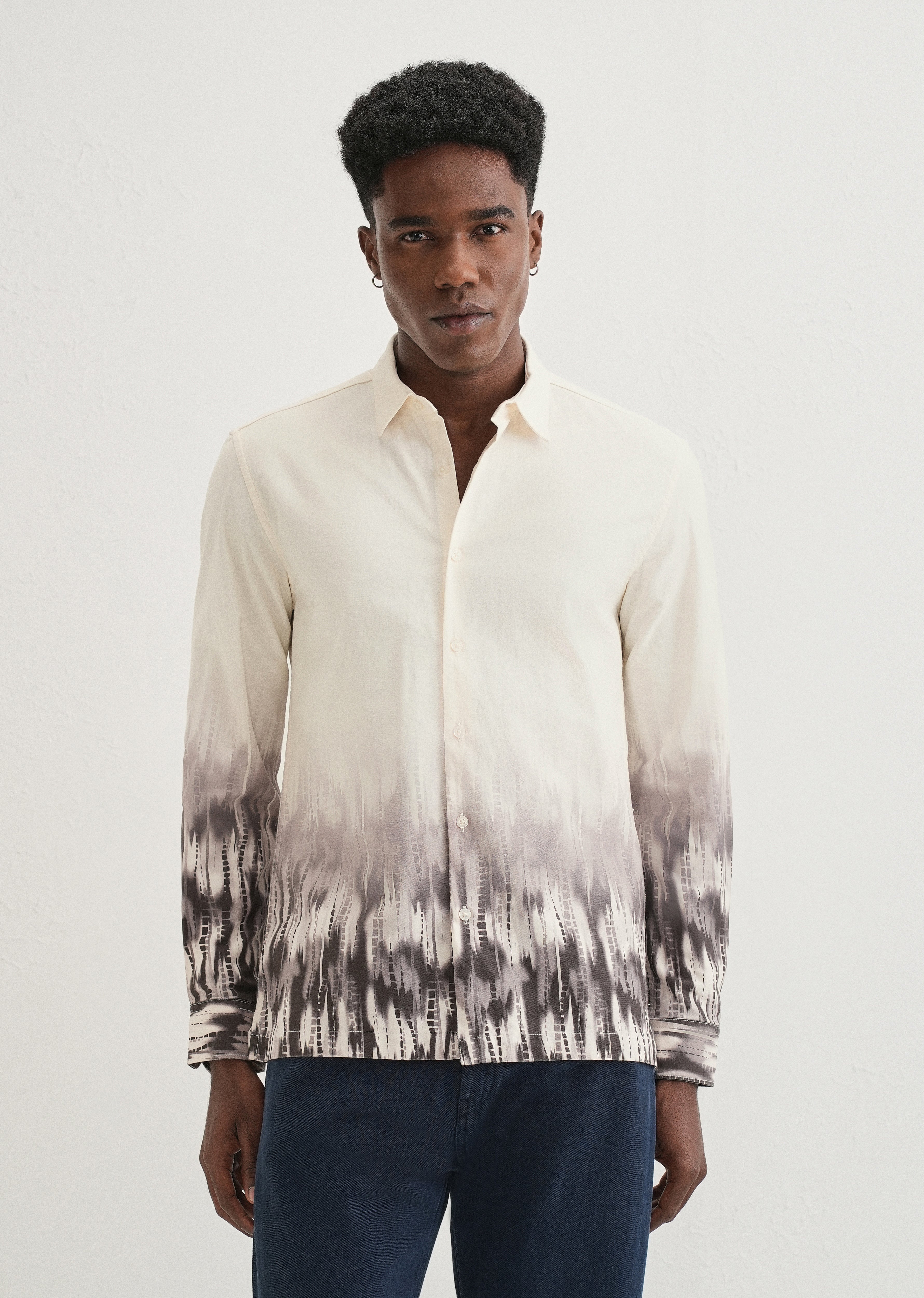 Beige Grey Gradient Printed Shirt