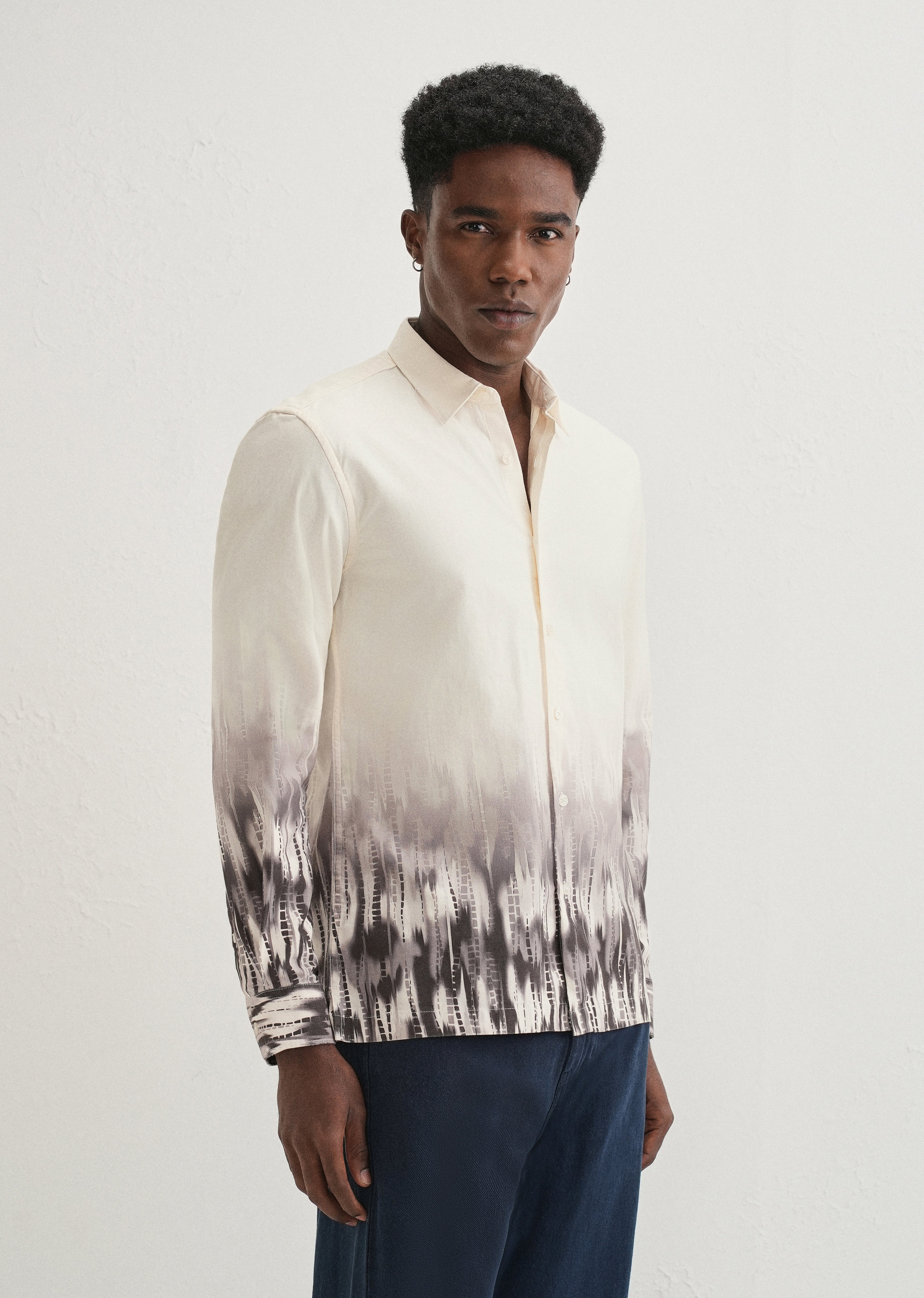 Beige Grey Gradient Printed Shirt