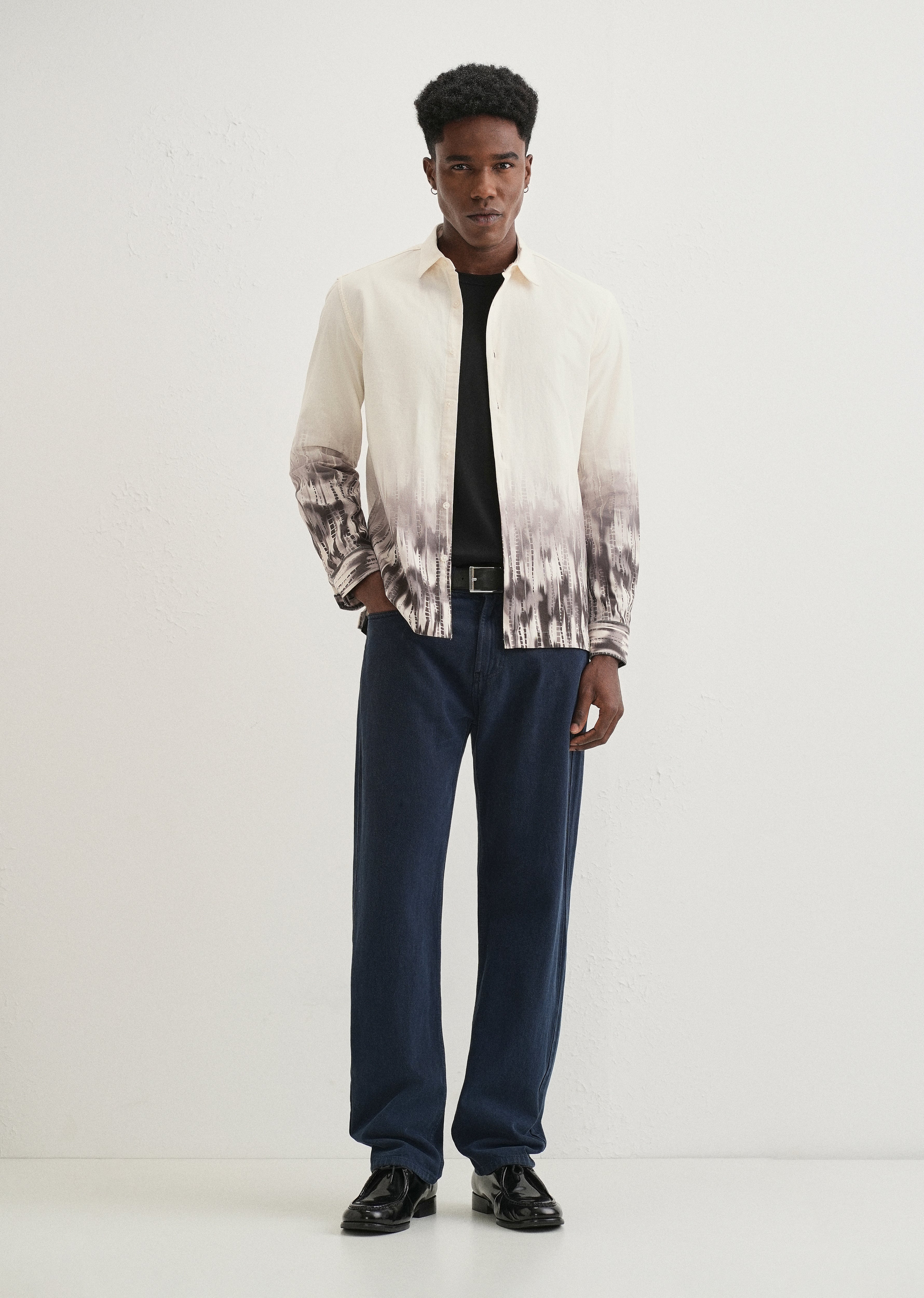 Beige Grey Gradient Printed Shirt