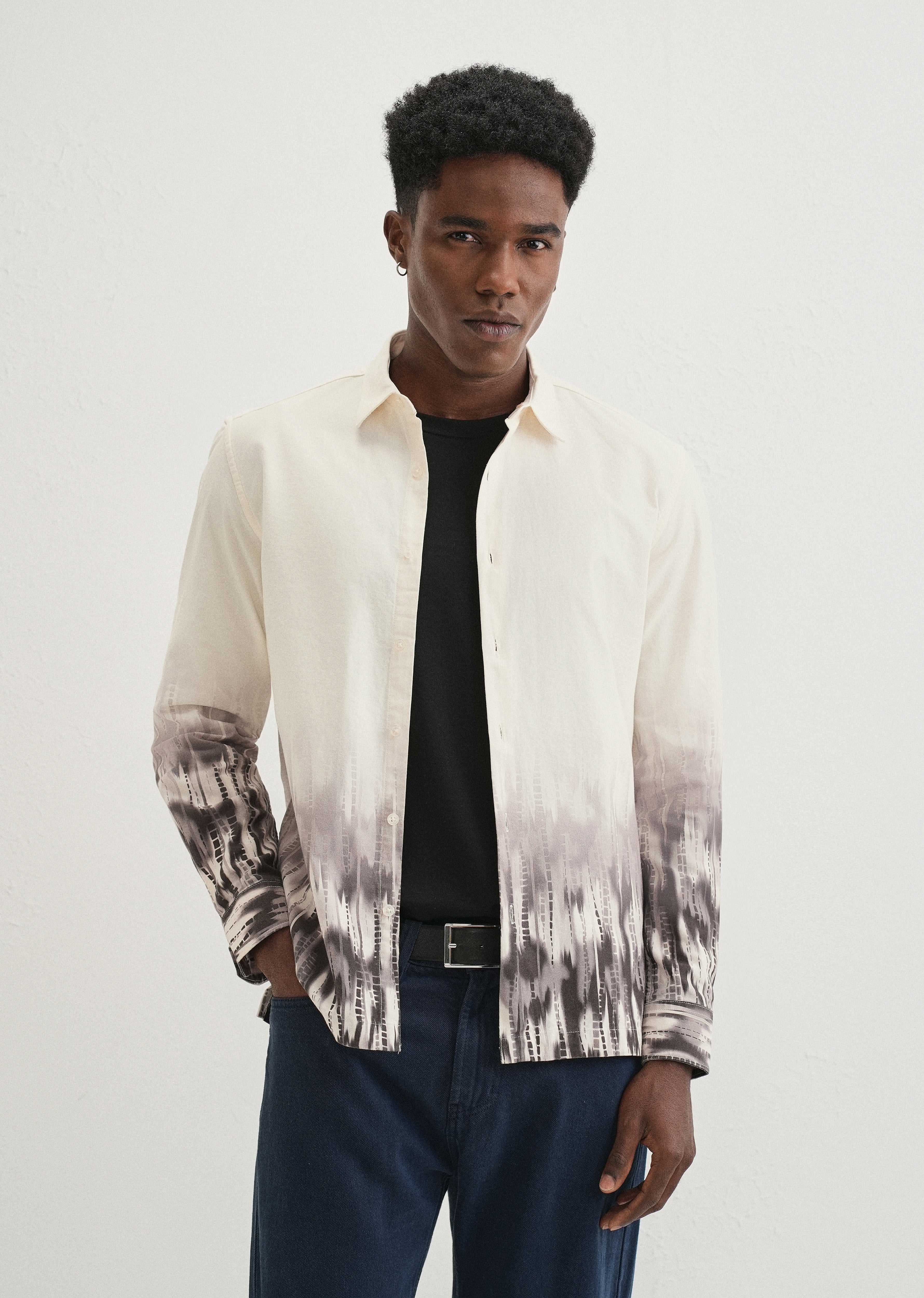 Beige Grey Gradient Printed Shirt