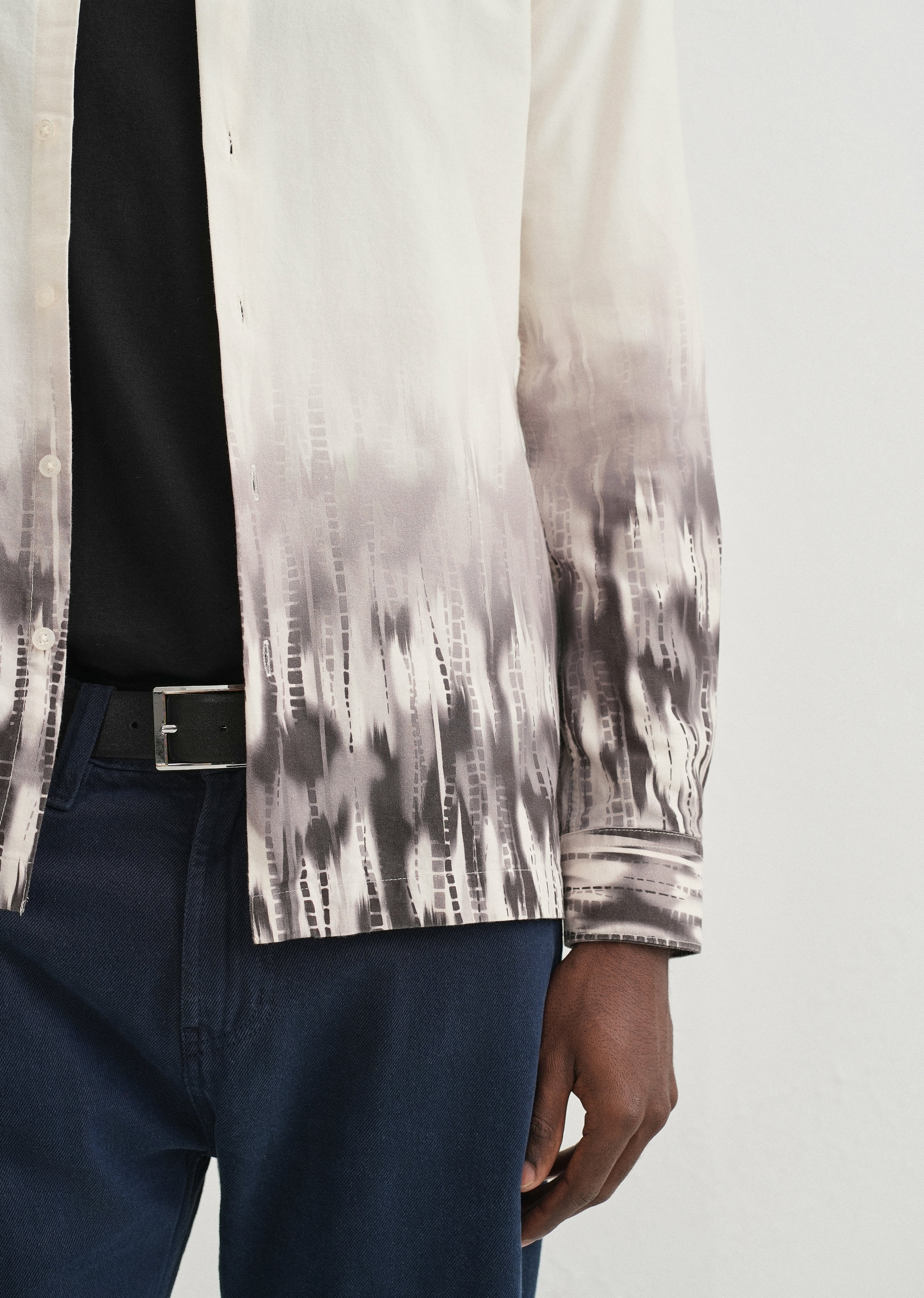 Beige Grey Gradient Printed Shirt