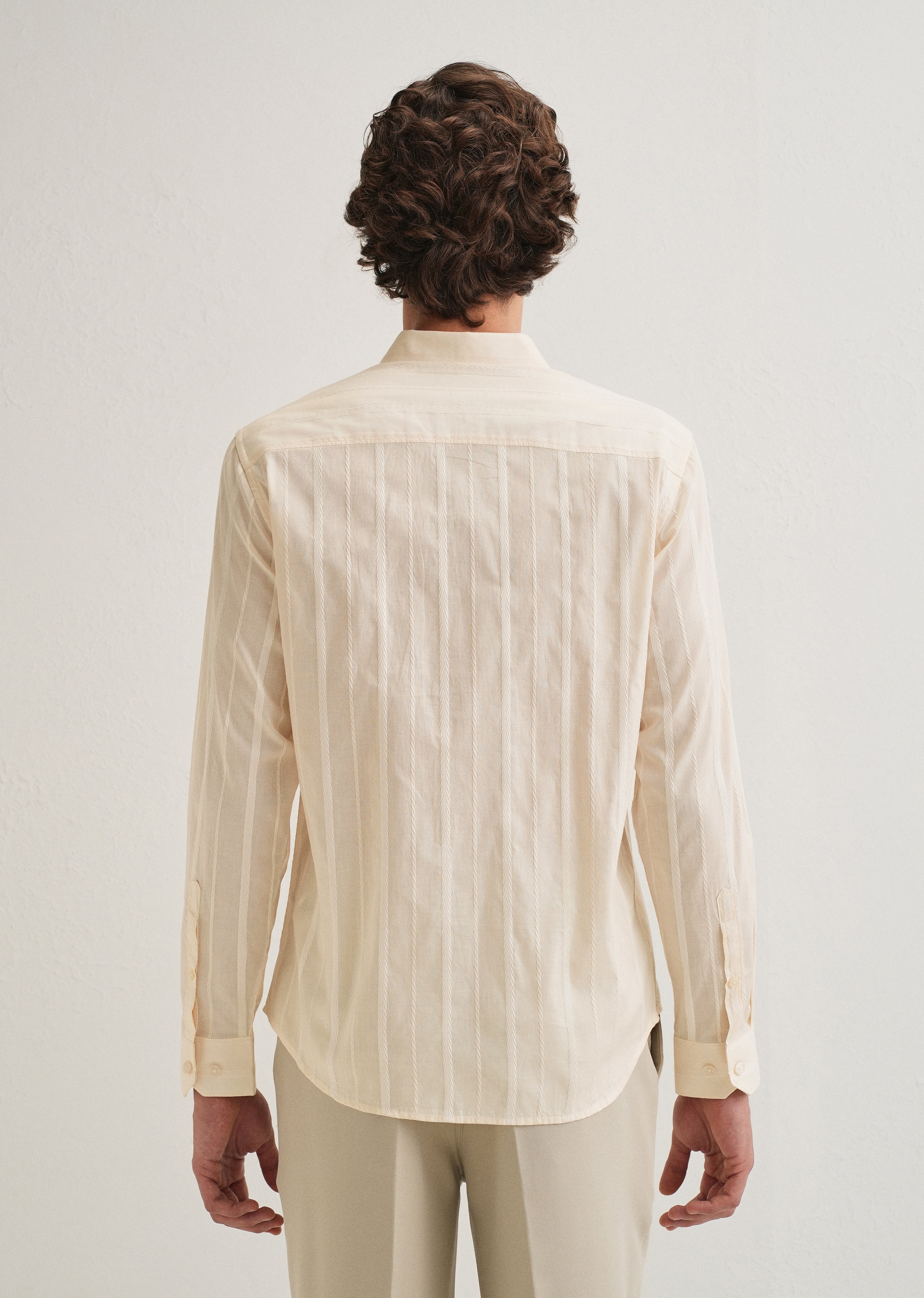 Ivory Beige Herringbone Pattern Shirt
