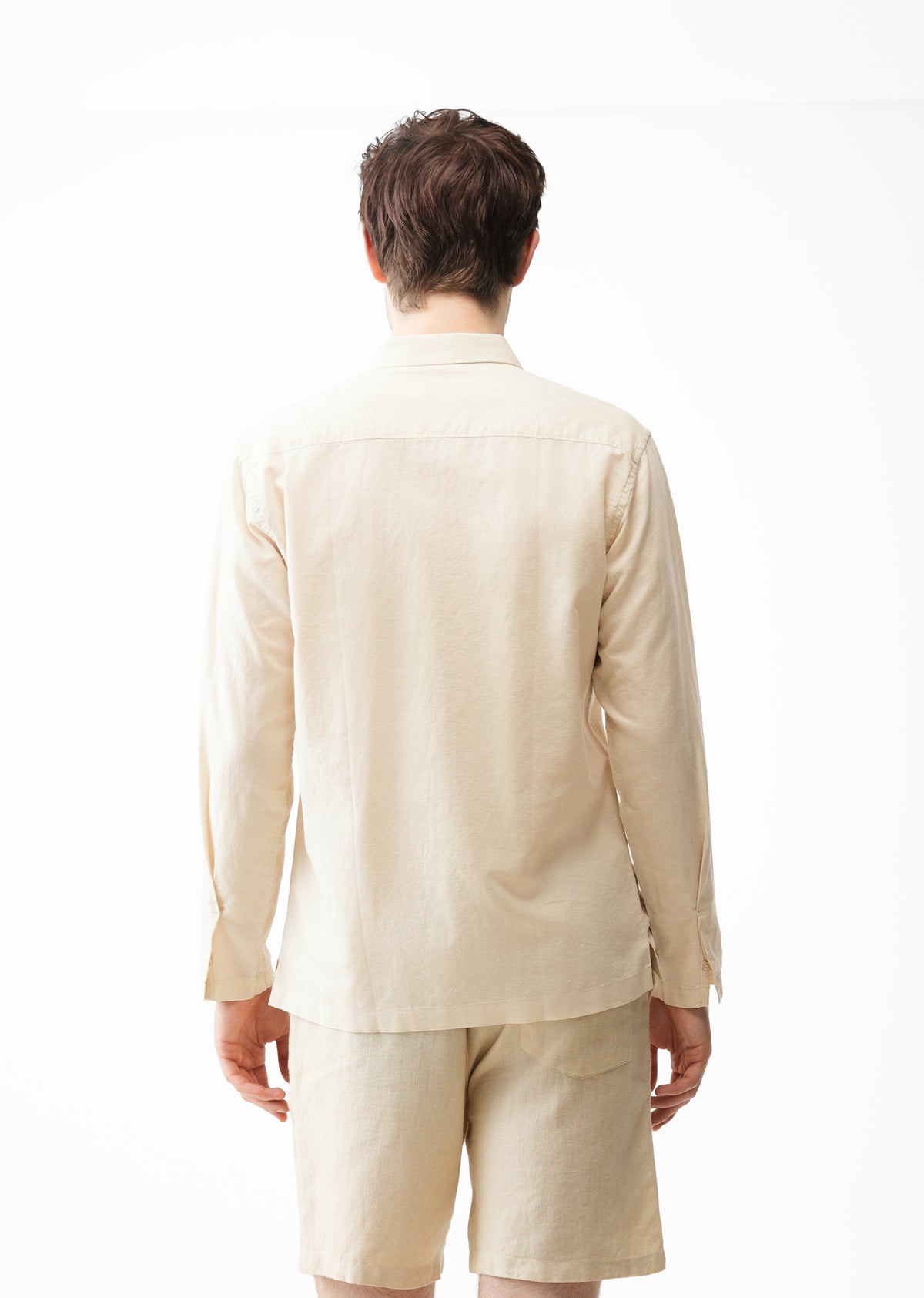 Beige Hidden Sleeve Placket Cotton Linen Shirt