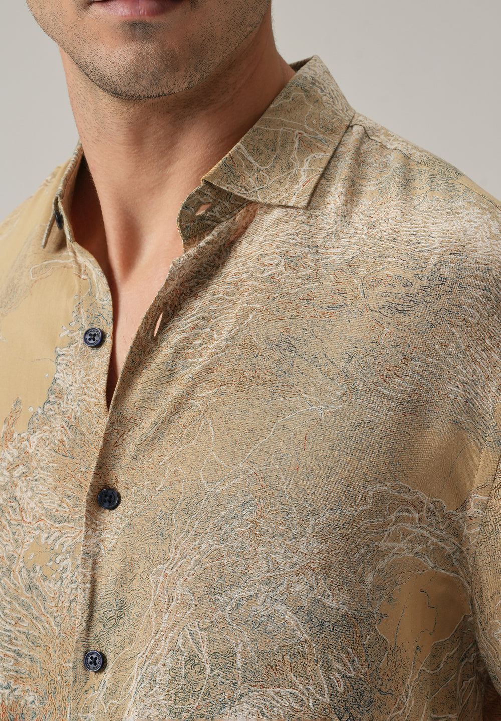 Beige Intricate Print Feather Shirt