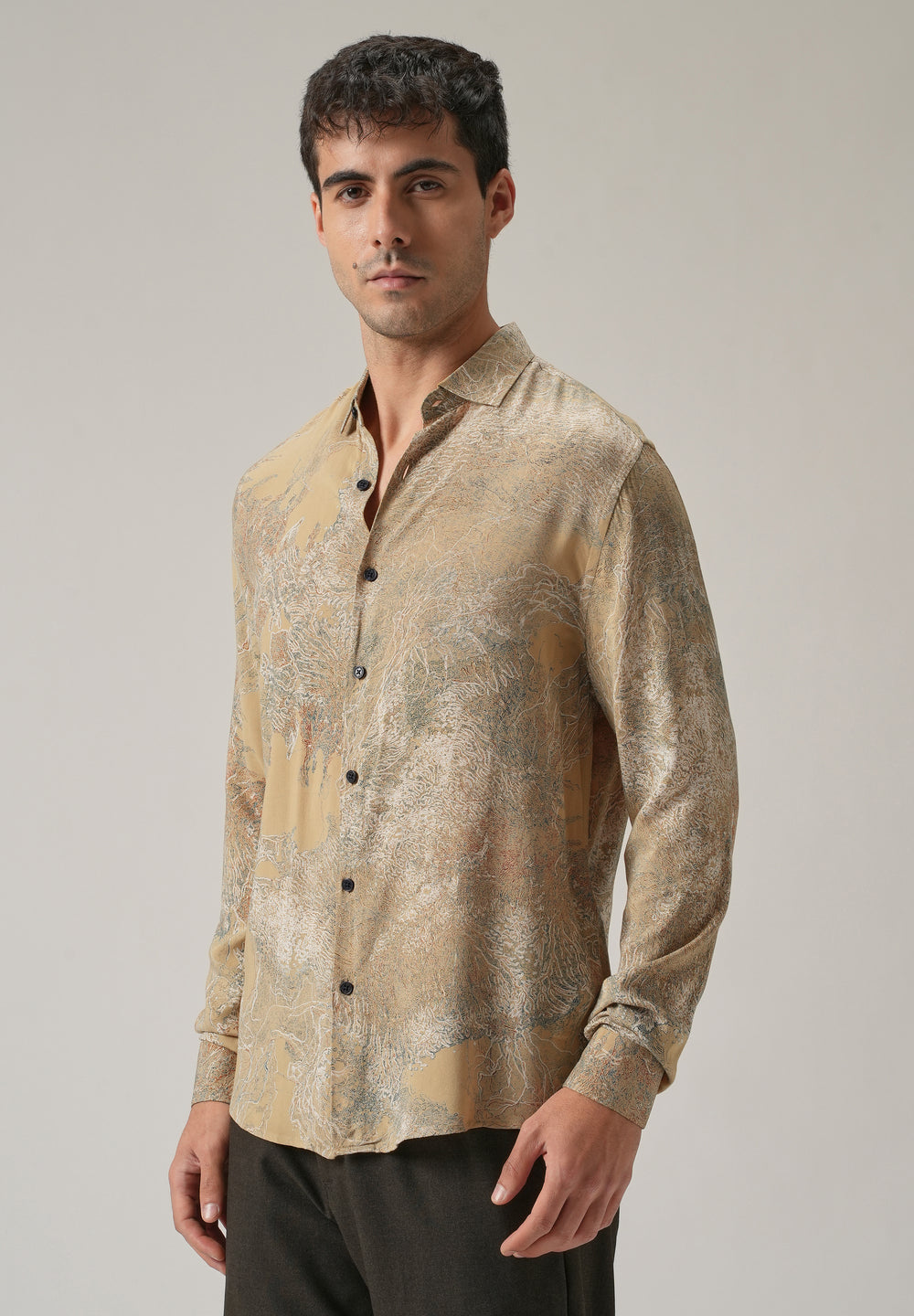 Beige Intricate Print Feather Shirt