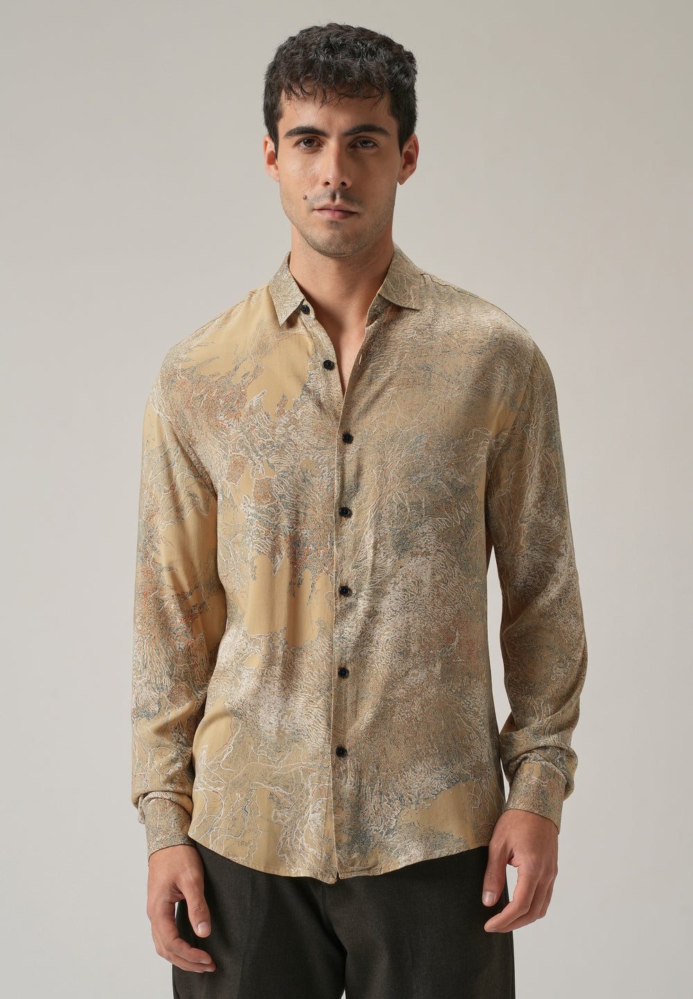 Beige Intricate Print Feather Shirt