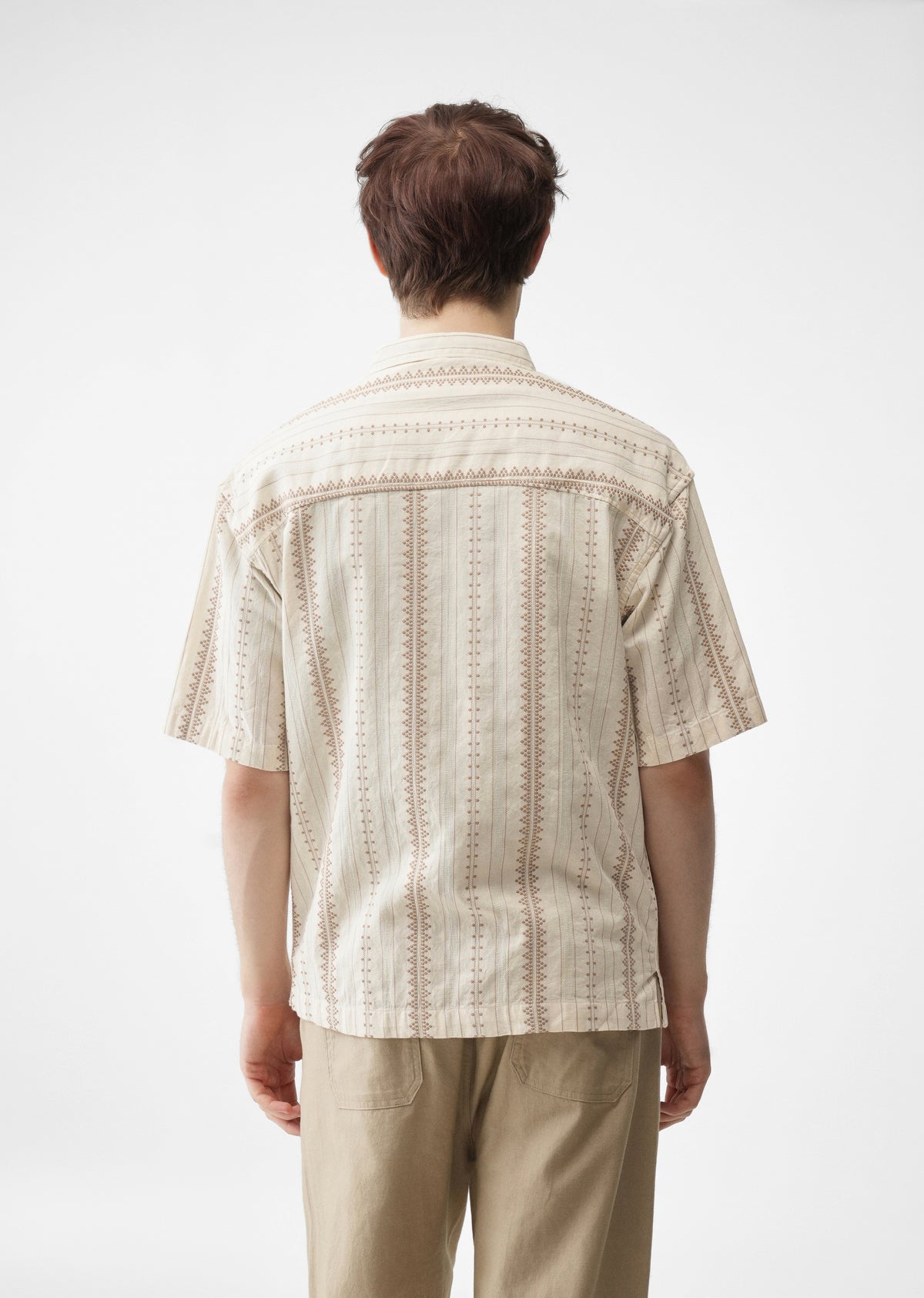 Beige Jacquard Stripe Cotton Shirt