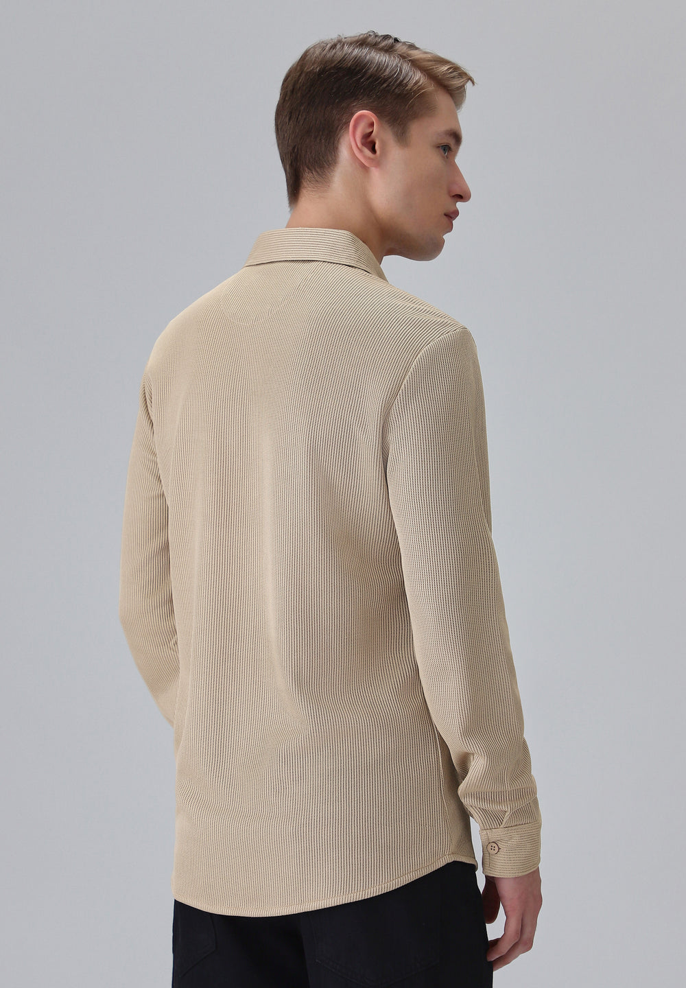 Beige Plain Knitted Shirt