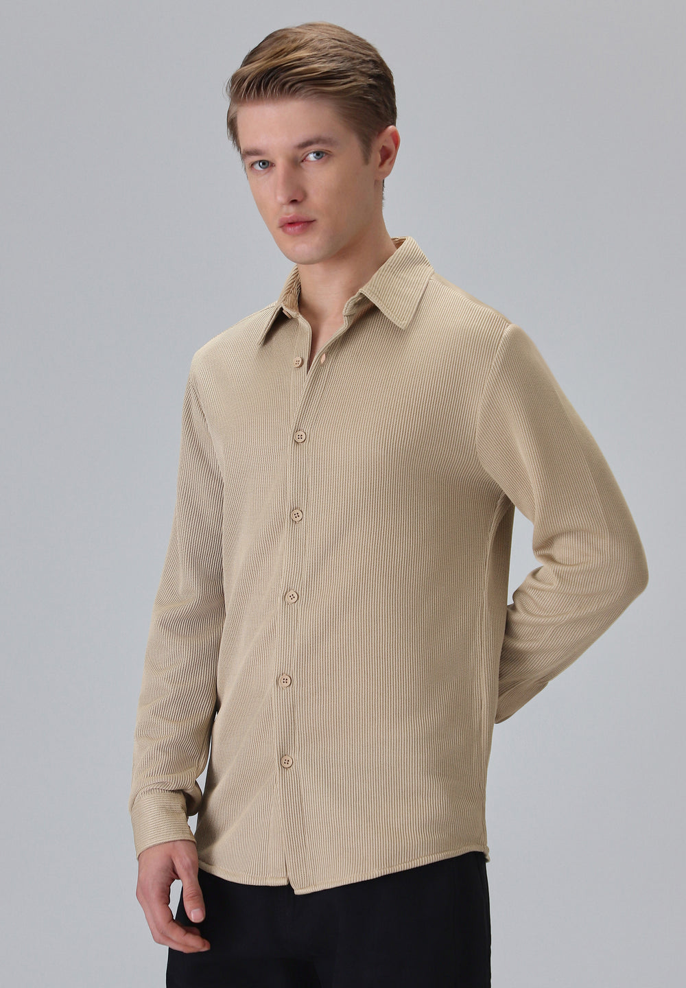 Beige Plain Knitted Shirt