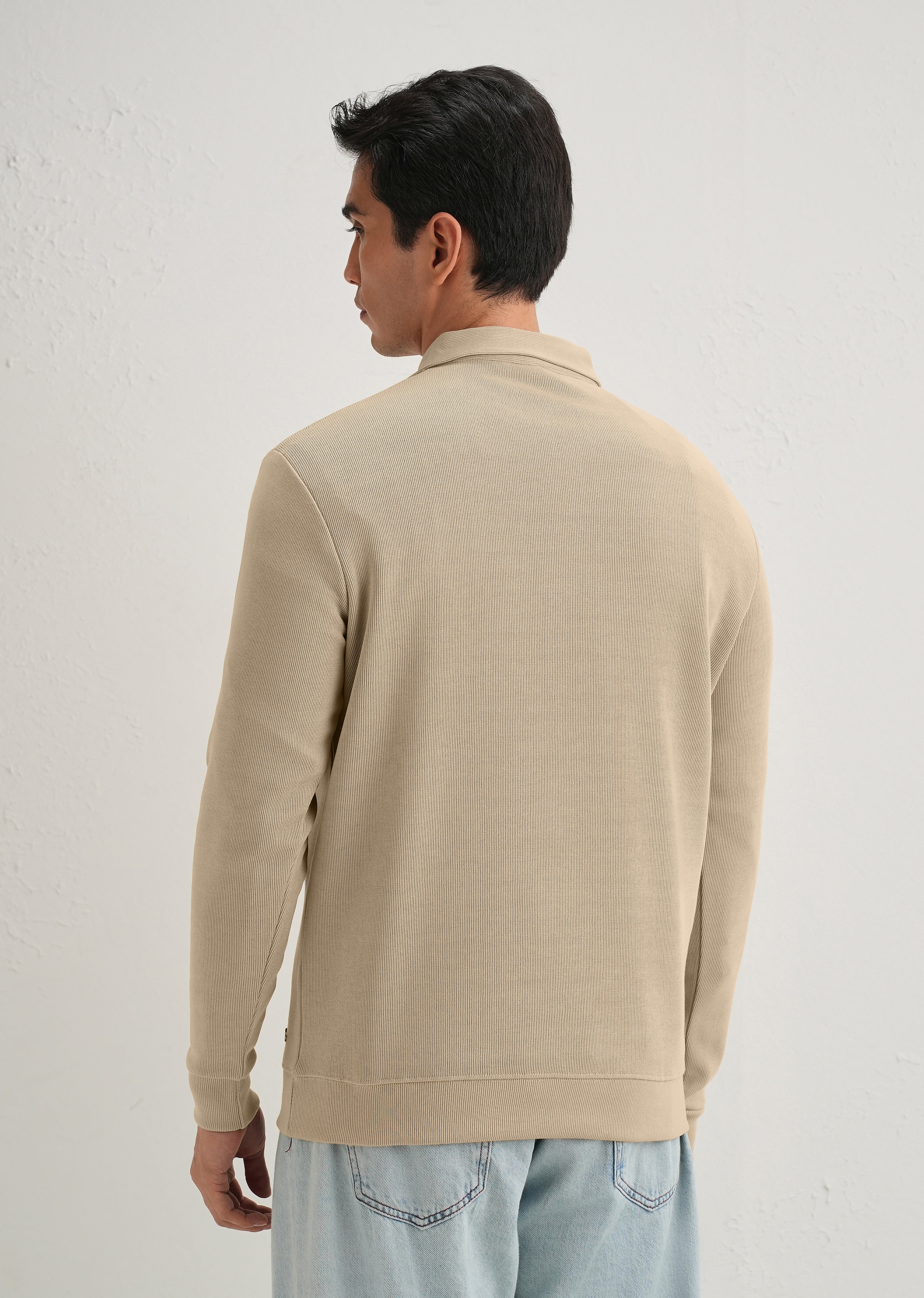 Beige Knitted Polo Sweatshirt