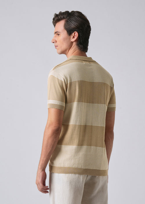 Beige Knitted Polo Zipper T-shirt
