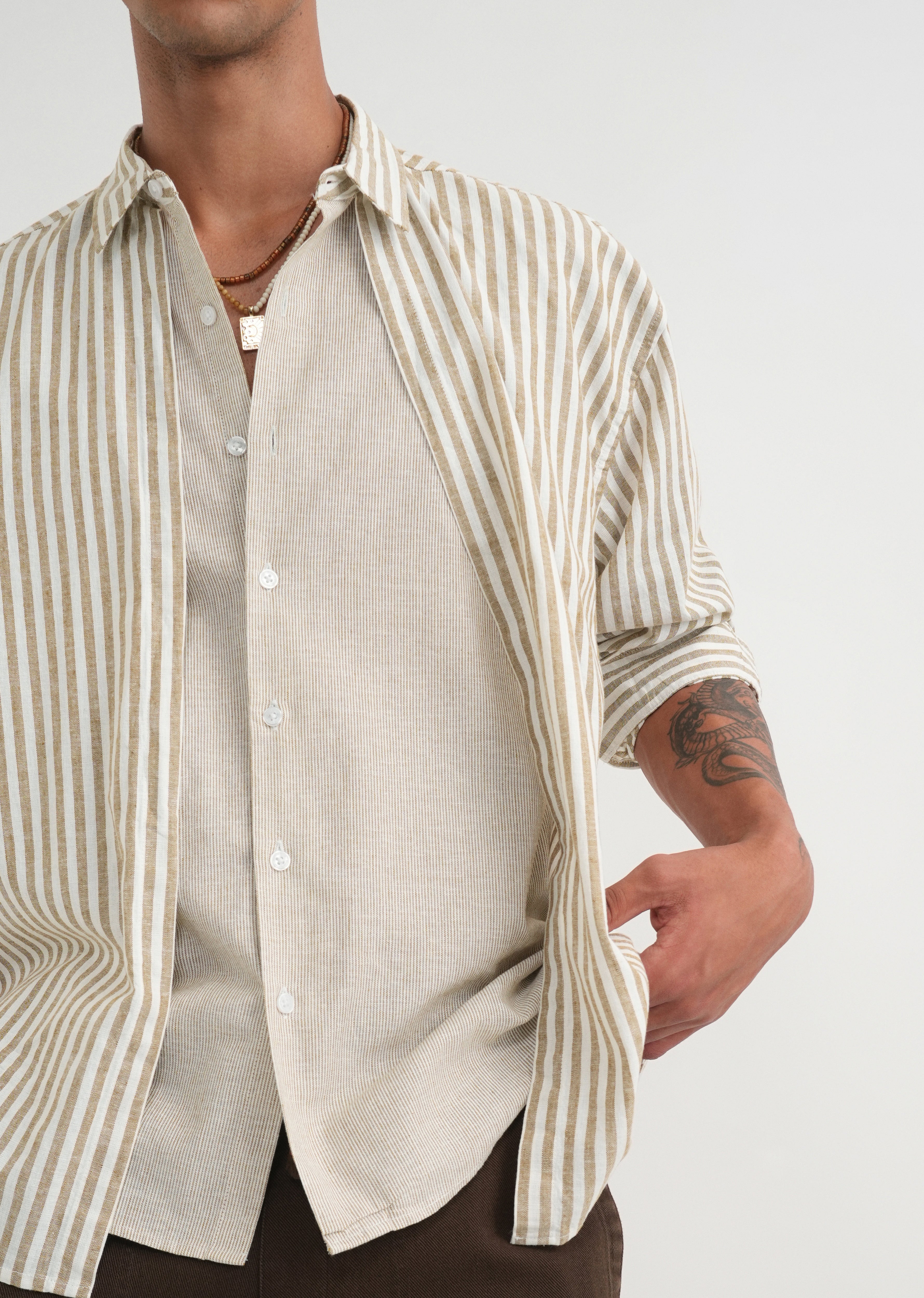 Beige Layered Look Stripe Shirt