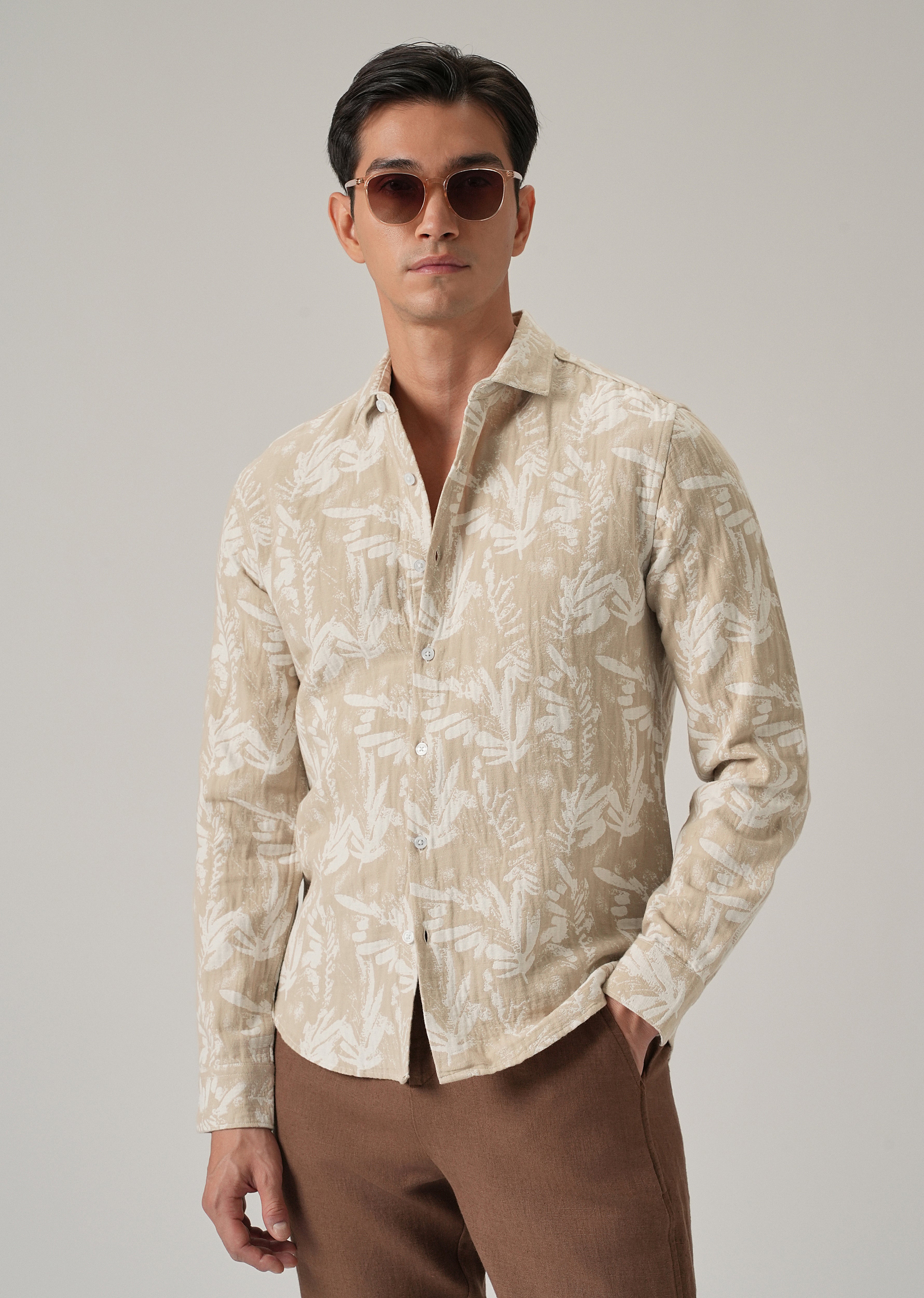 Beige Leaf Pattern Shirt