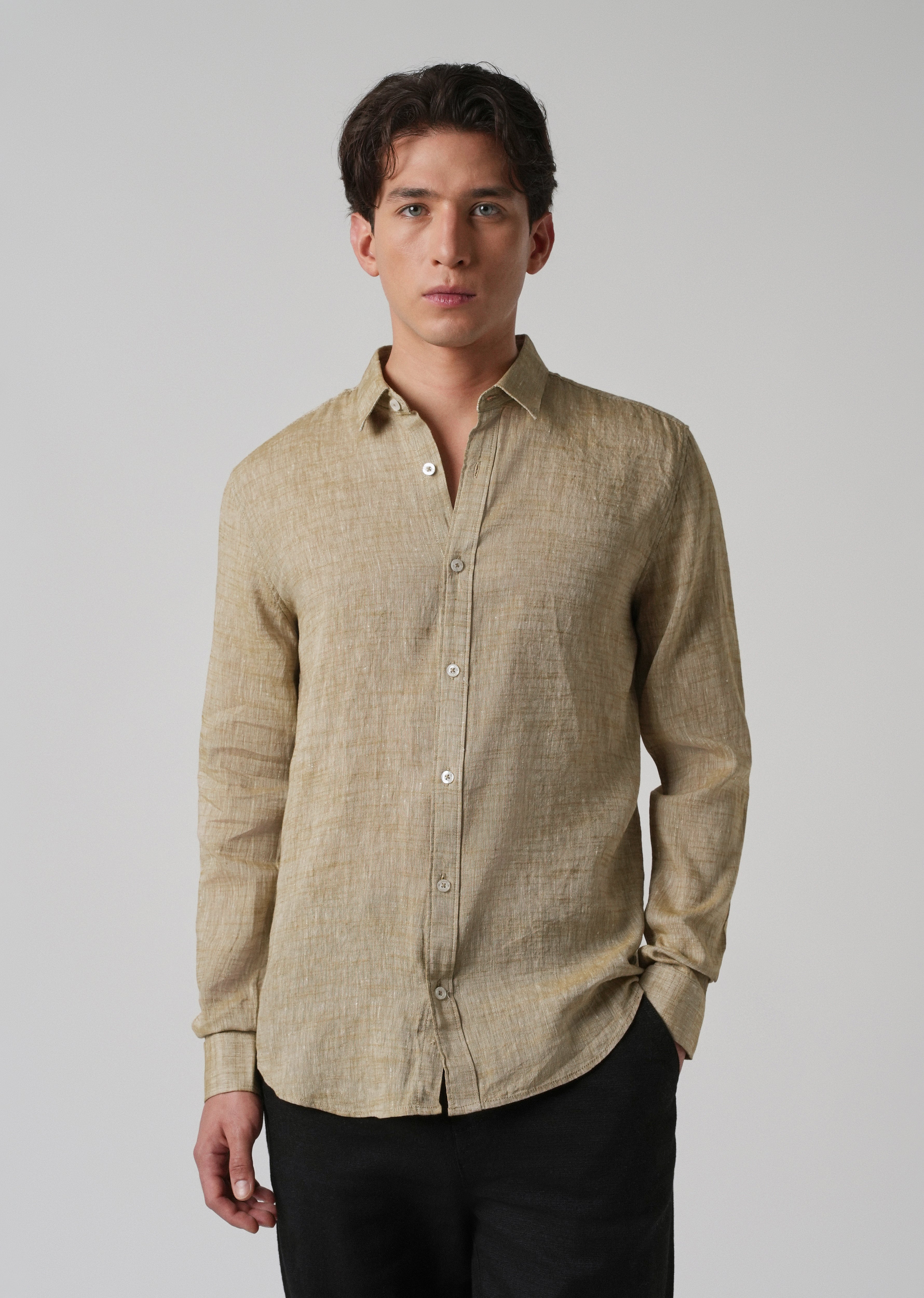 100% Pure Linen Beige Shirt