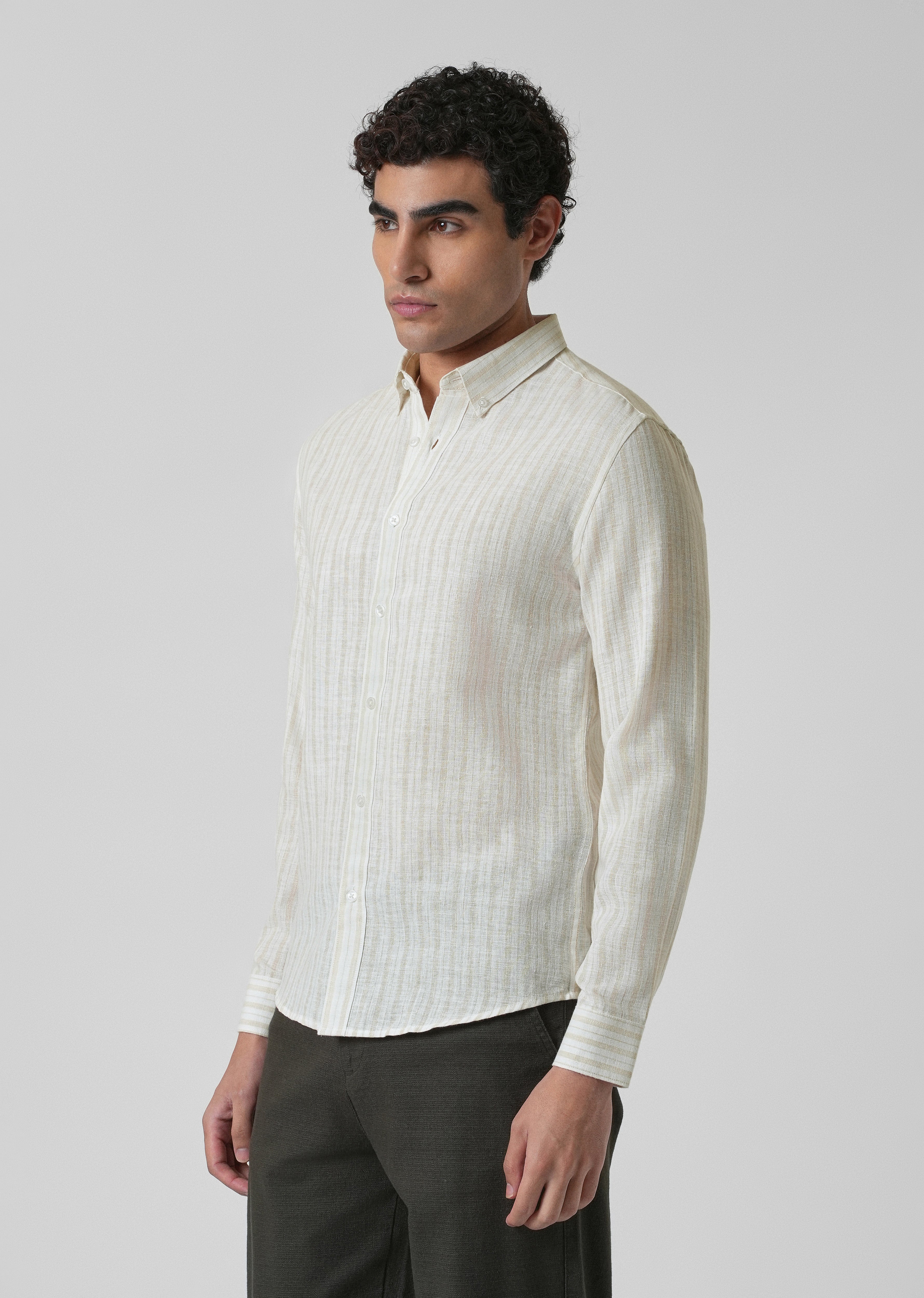 Beige Linen Stripe Shirt