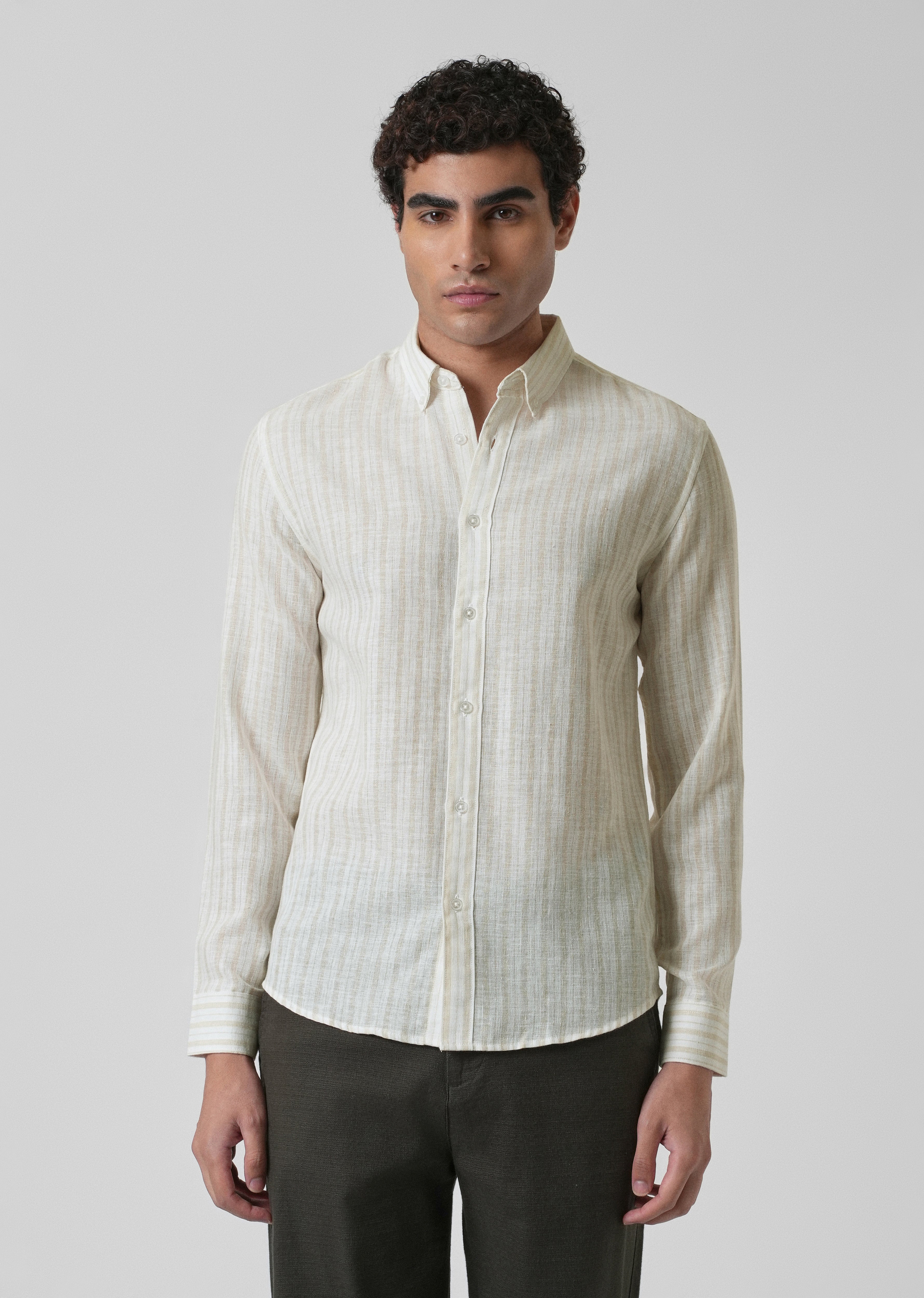 Beige Linen Stripe Shirt