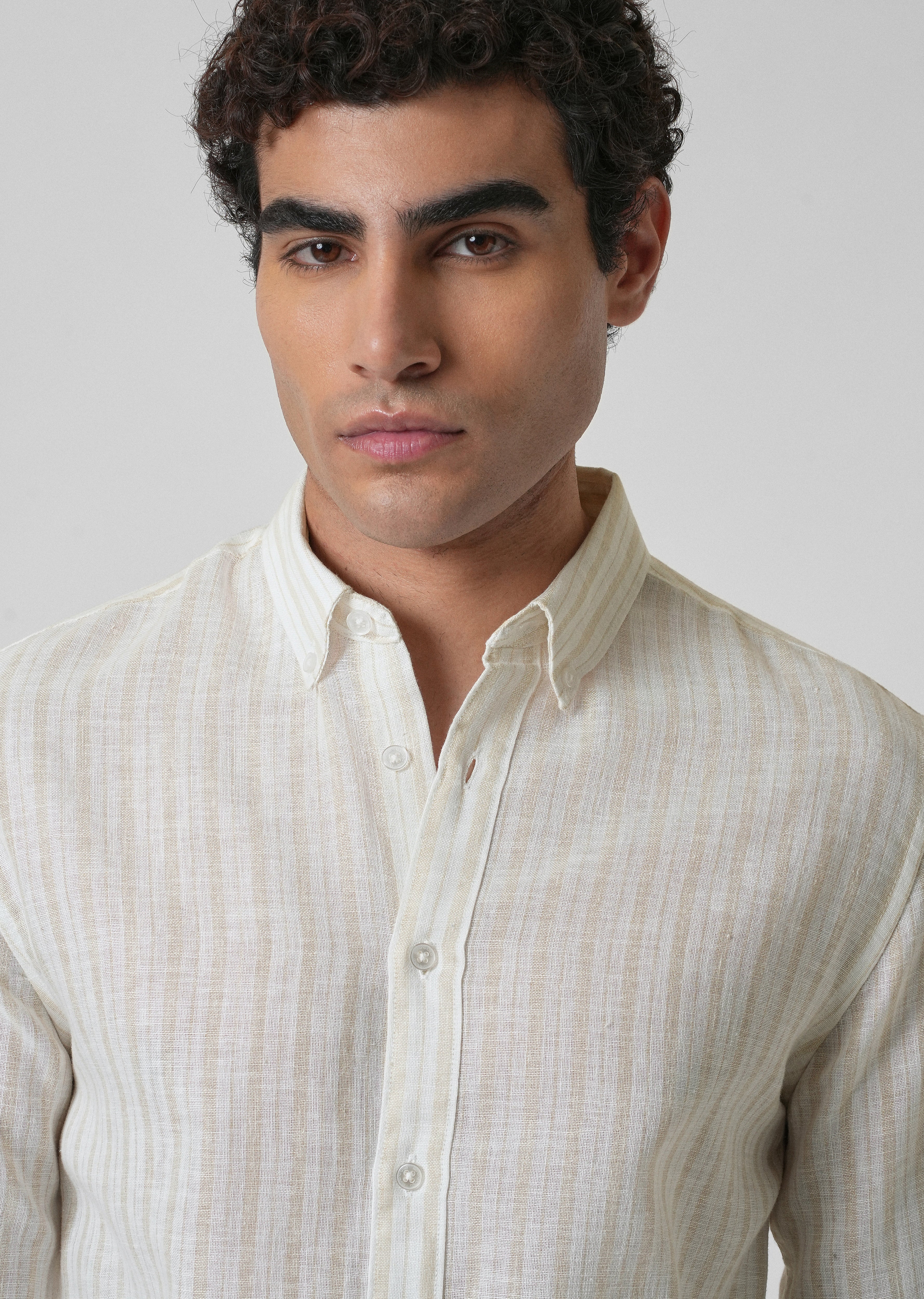 Beige Linen Stripe Shirt
