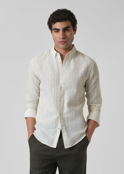 Beige Linen Stripe Shirt