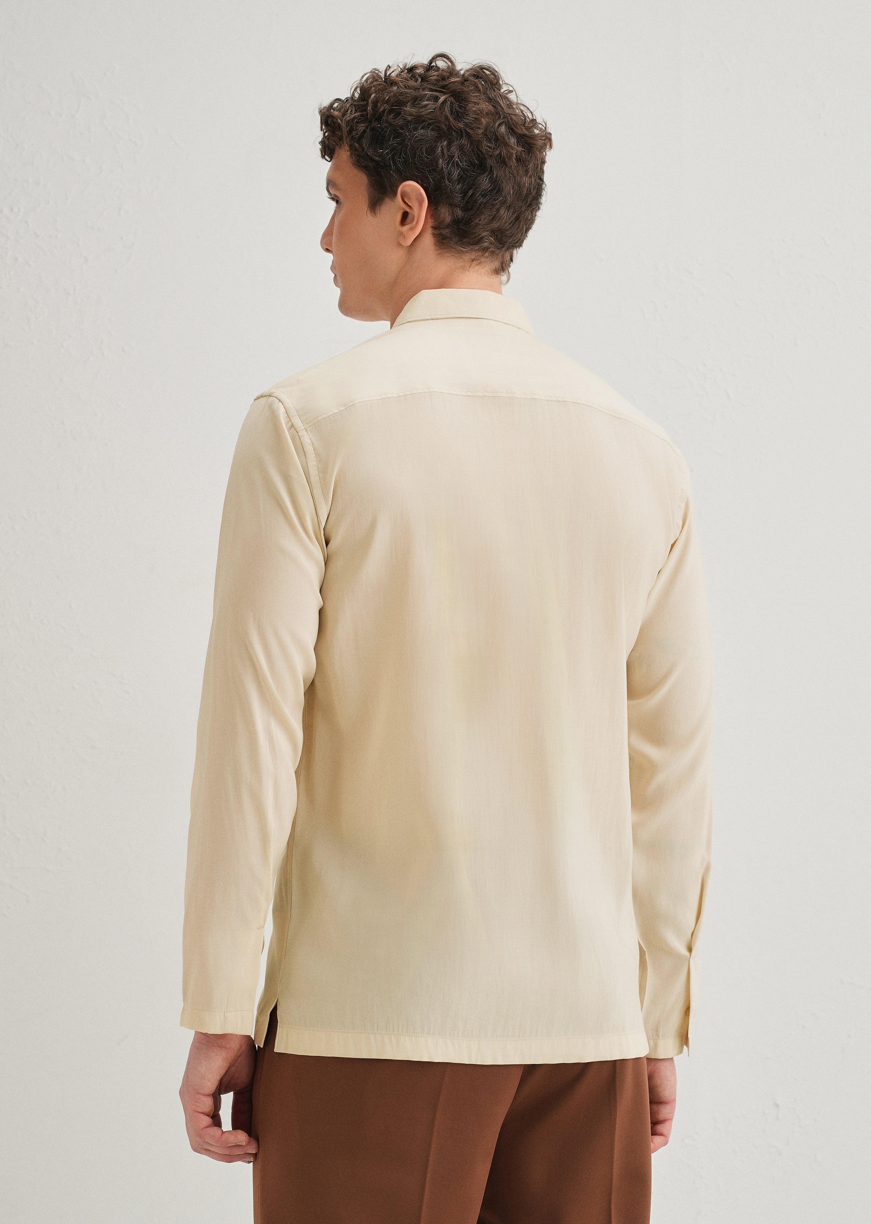 Beige Loop Button-Down Plain Shirt