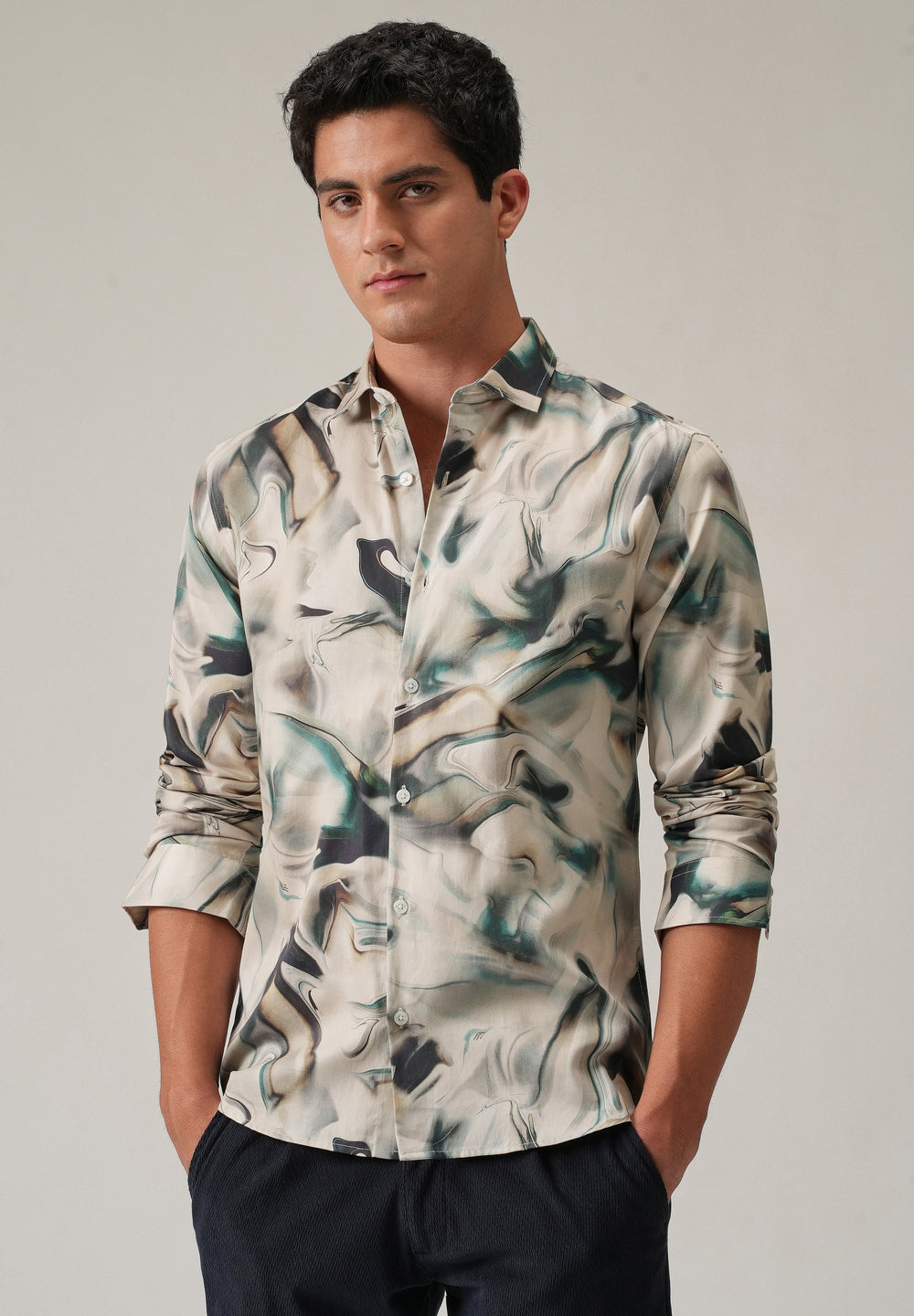 Beige Marbled Print Shirt