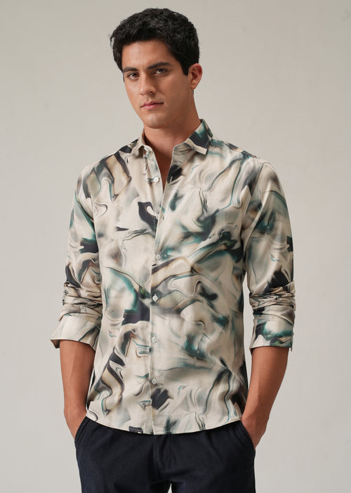 Beige Marbled Print Shirt
