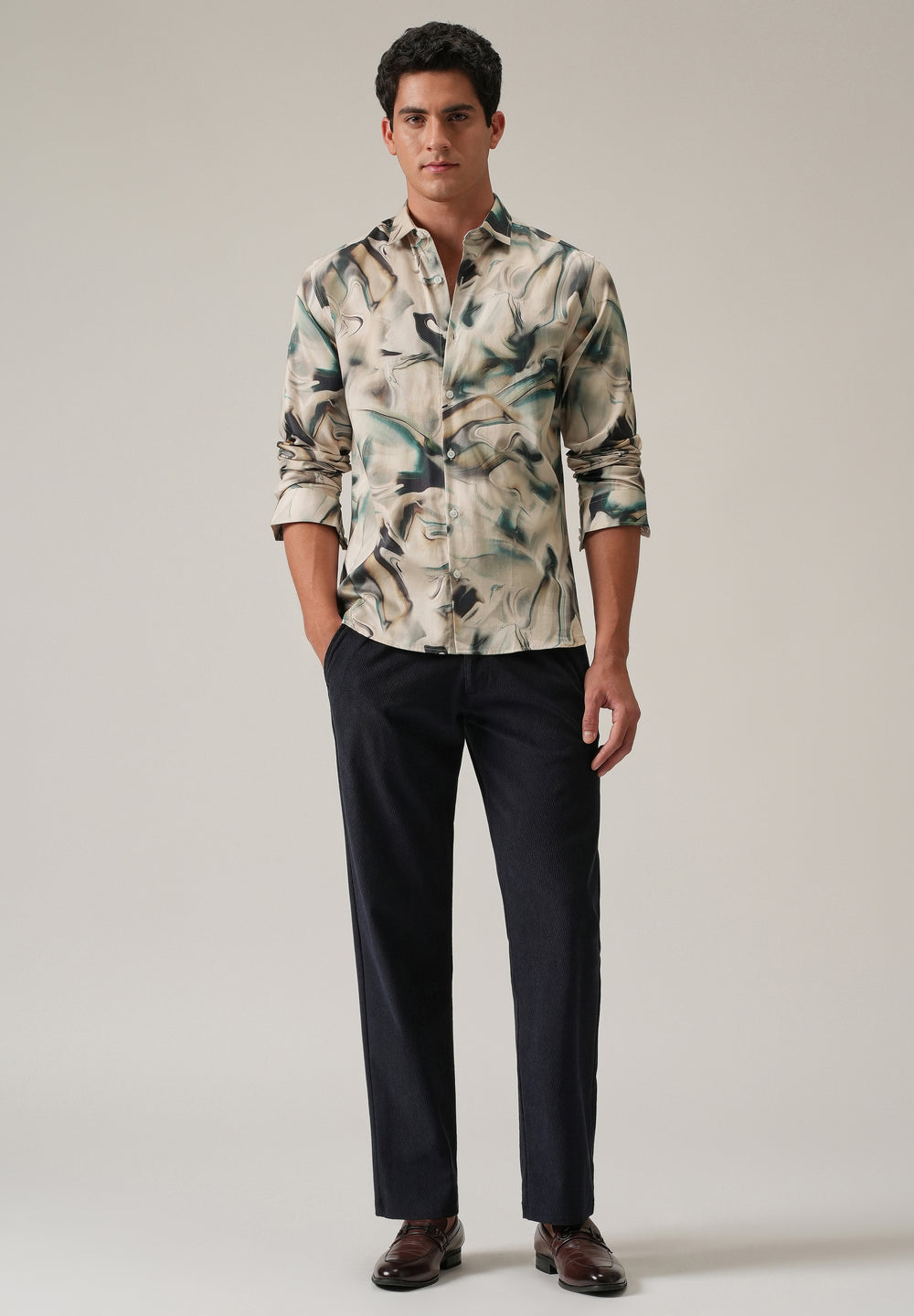 Beige Marbled Print Shirt