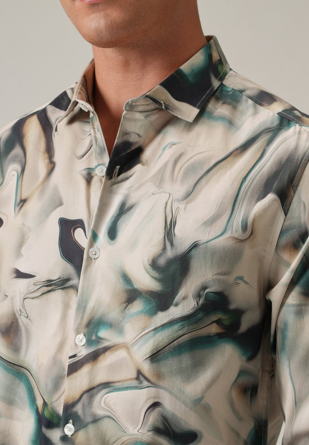 Beige Marbled Print Shirt