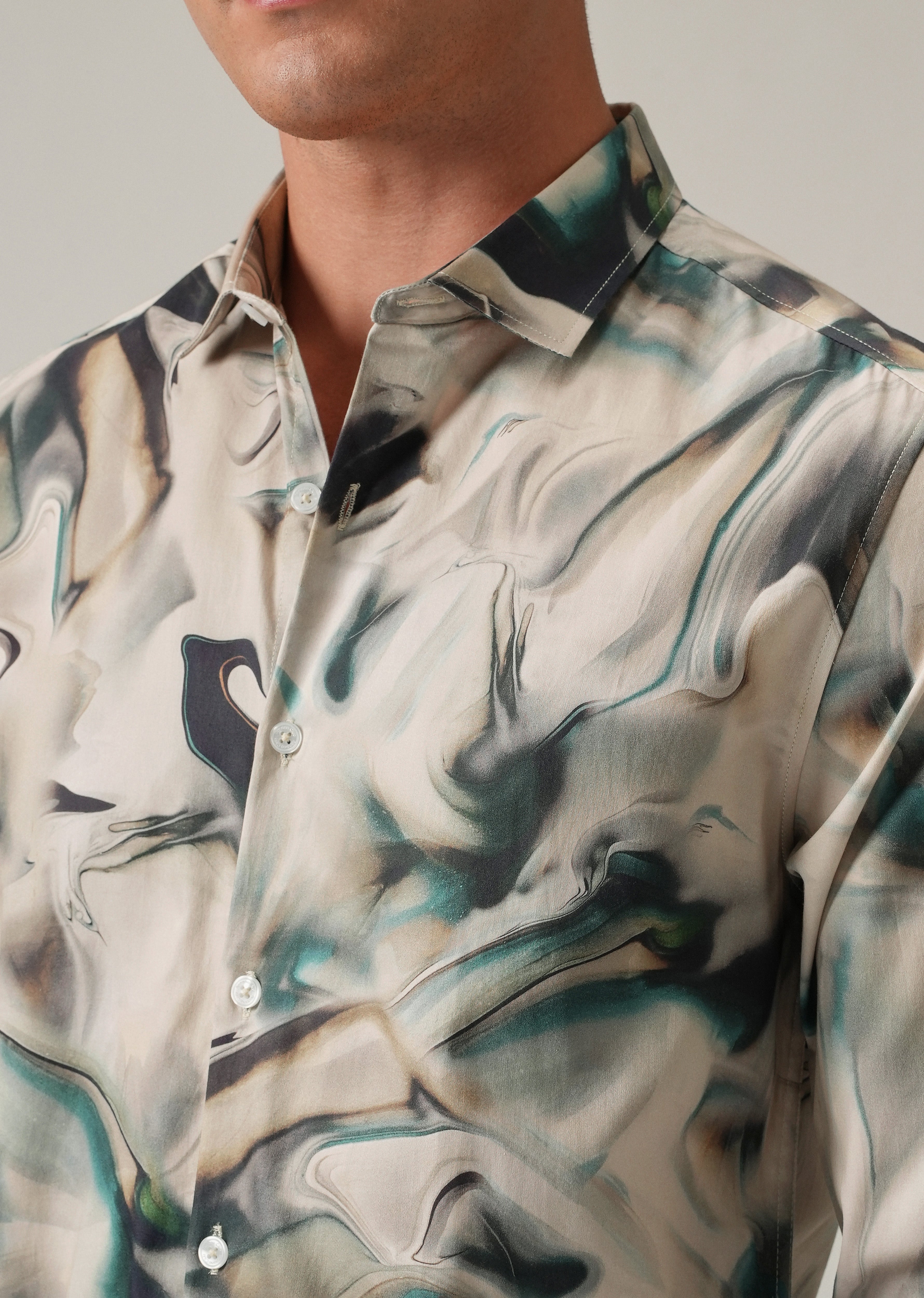 Beige Marbled Print Shirt
