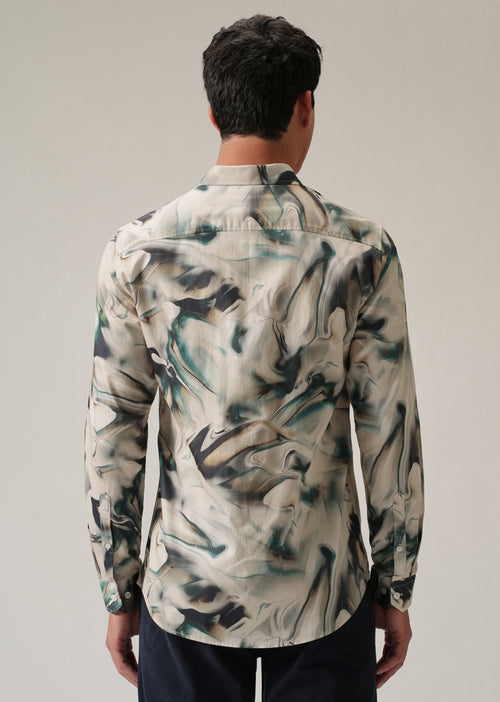 Beige Marbled Print Shirt