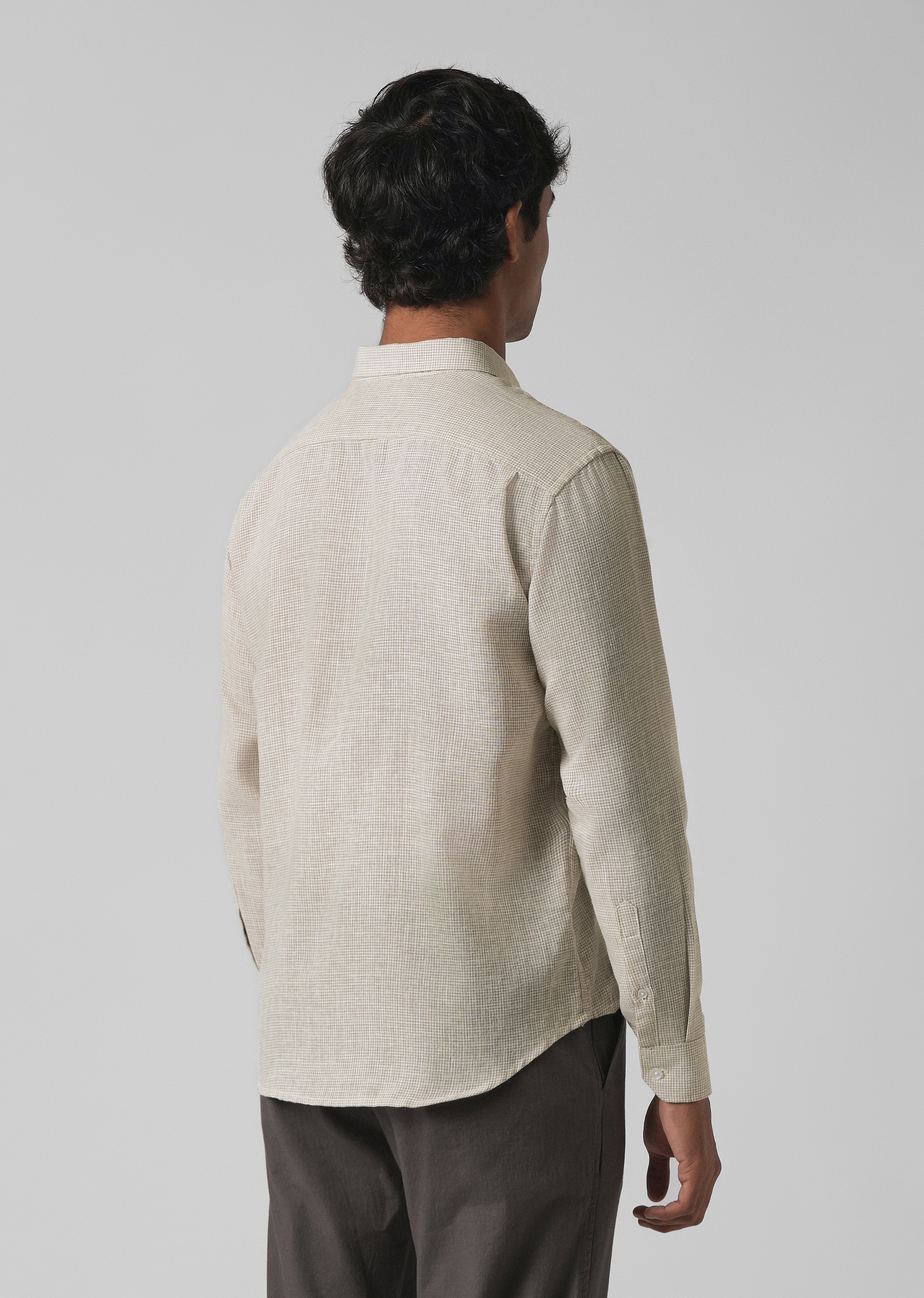 Beige Micro Checks Blended Cotton Shirt