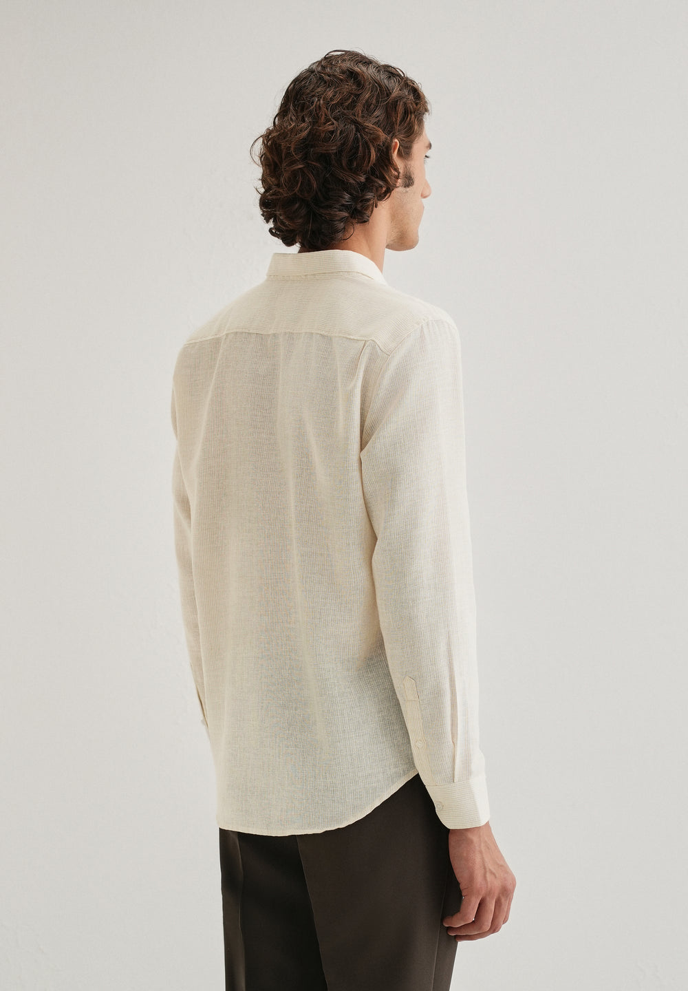 Beige Micro Striped Blended Linen Shirt