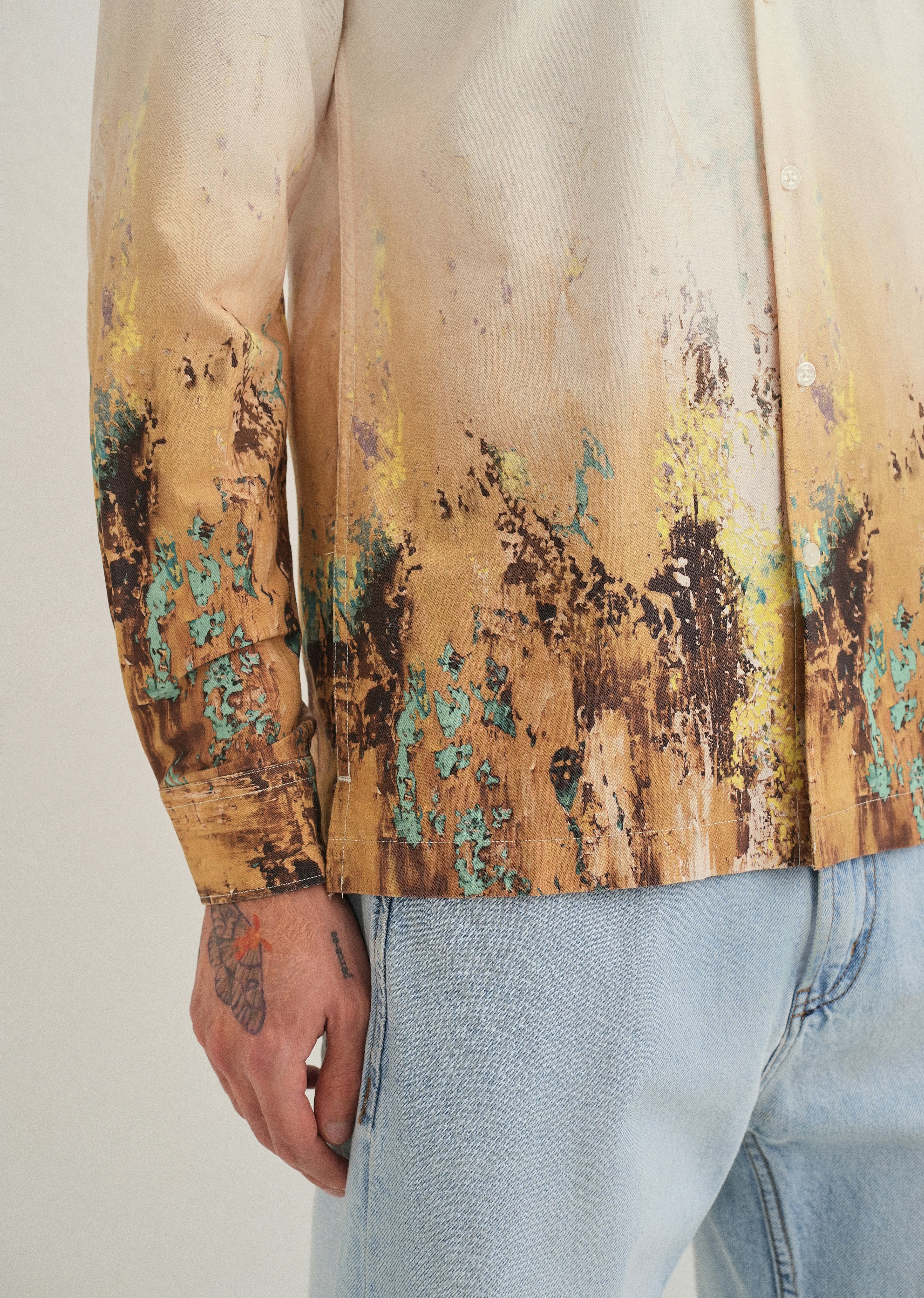 Beige Mustard Paint Printed Shirt