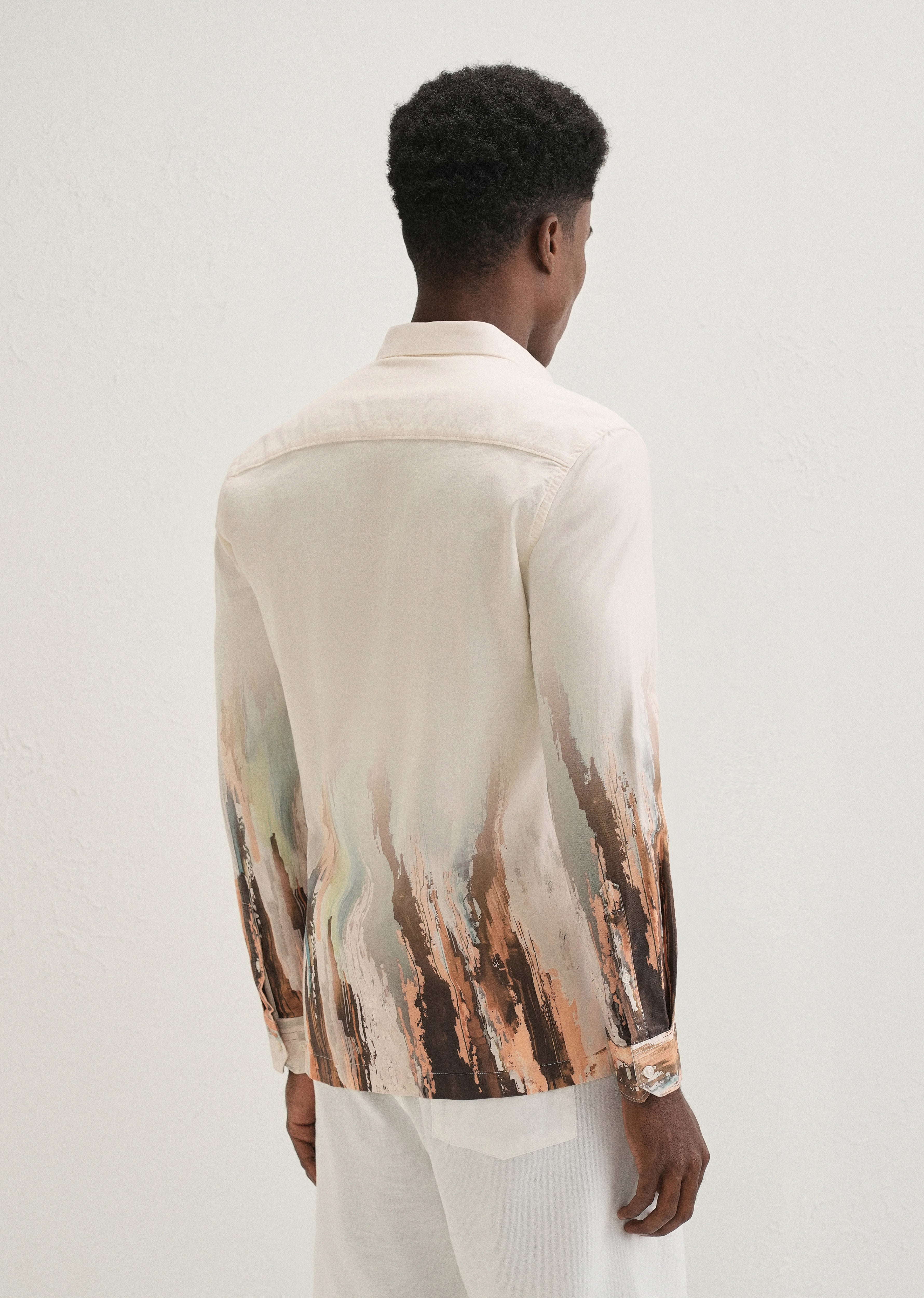 Beige Ochre Linear Printed Shirt