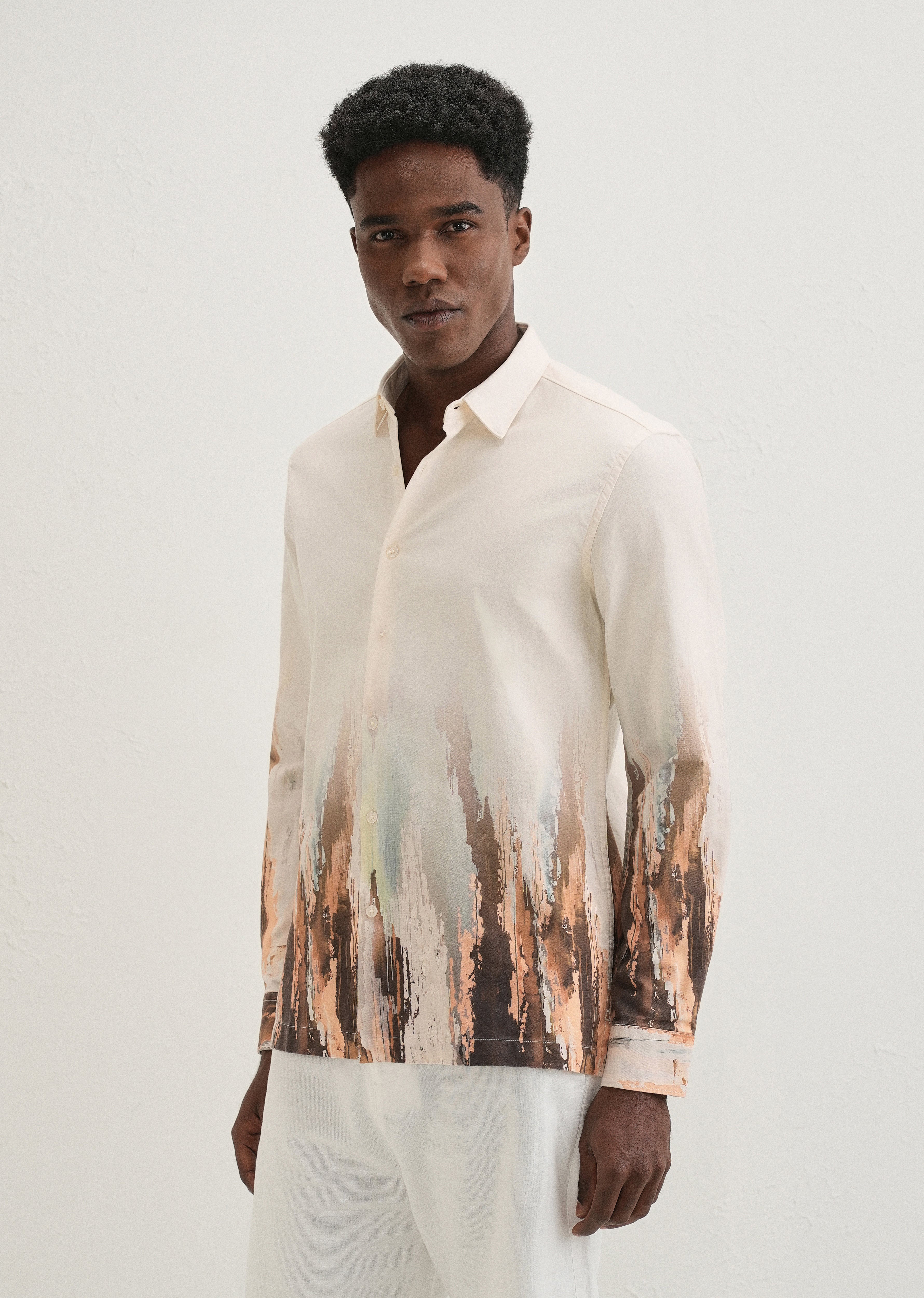 Beige Ochre Linear Printed Shirt