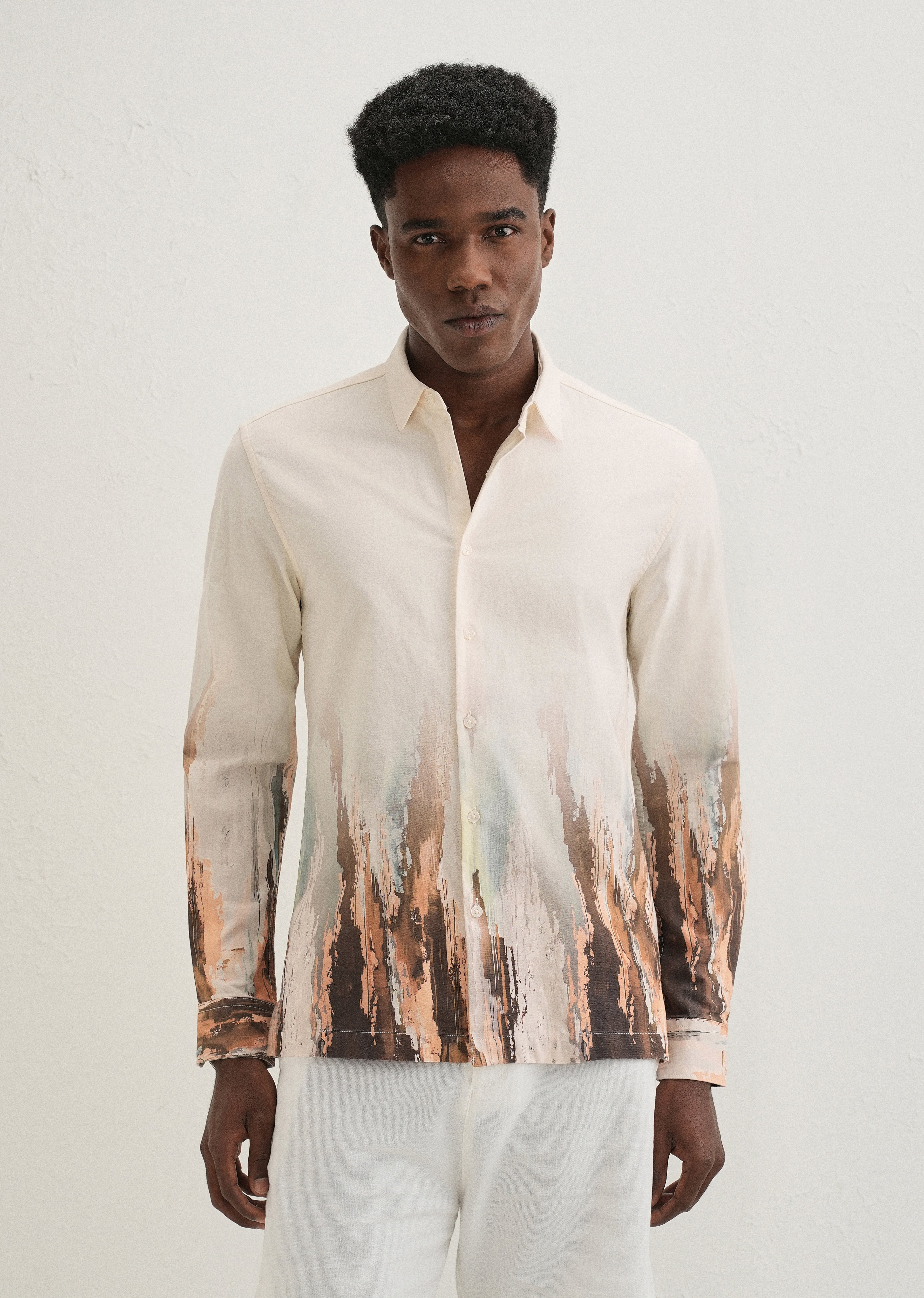 Beige Ochre Linear Printed Shirt