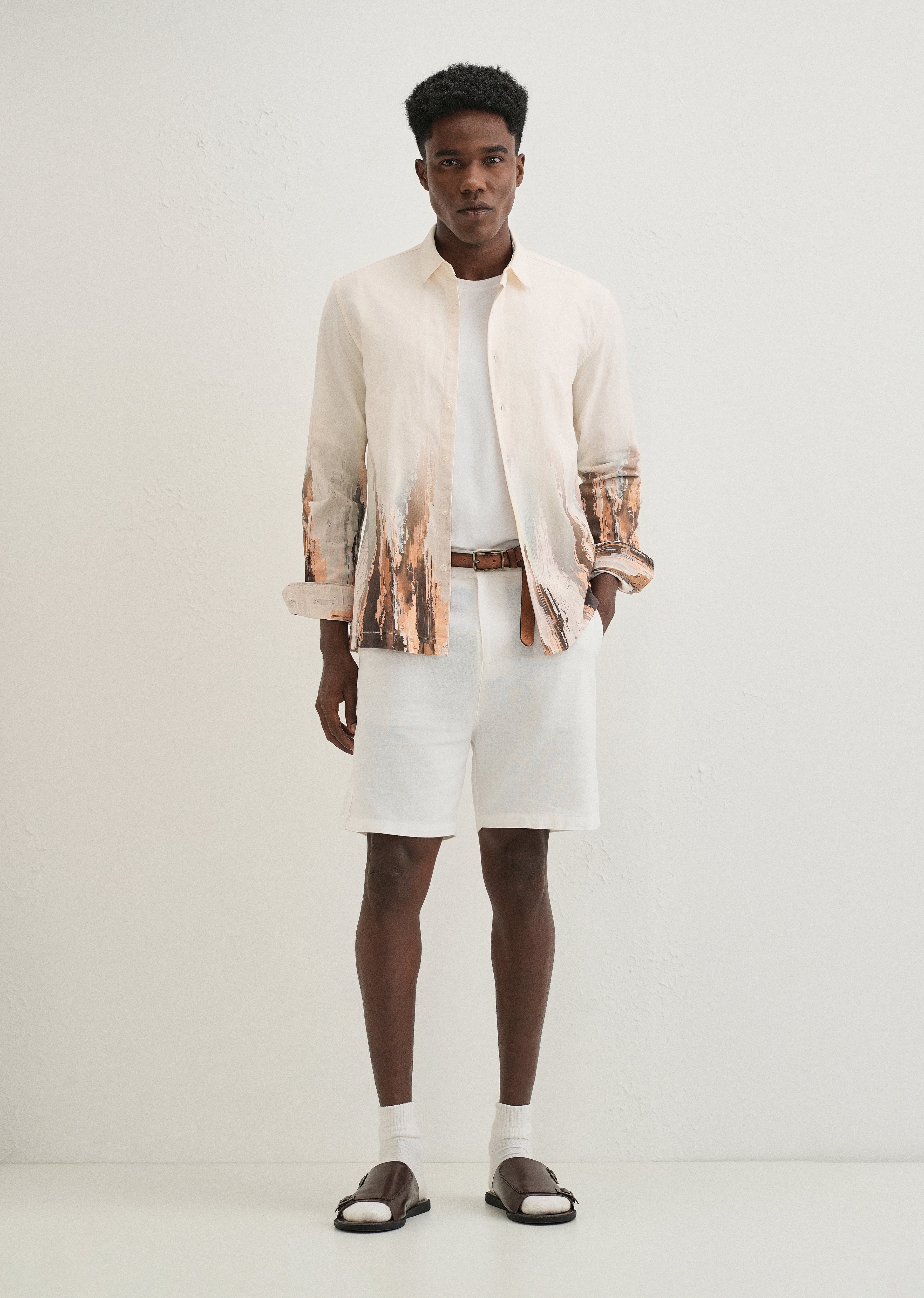 Beige Ochre Linear Printed Shirt