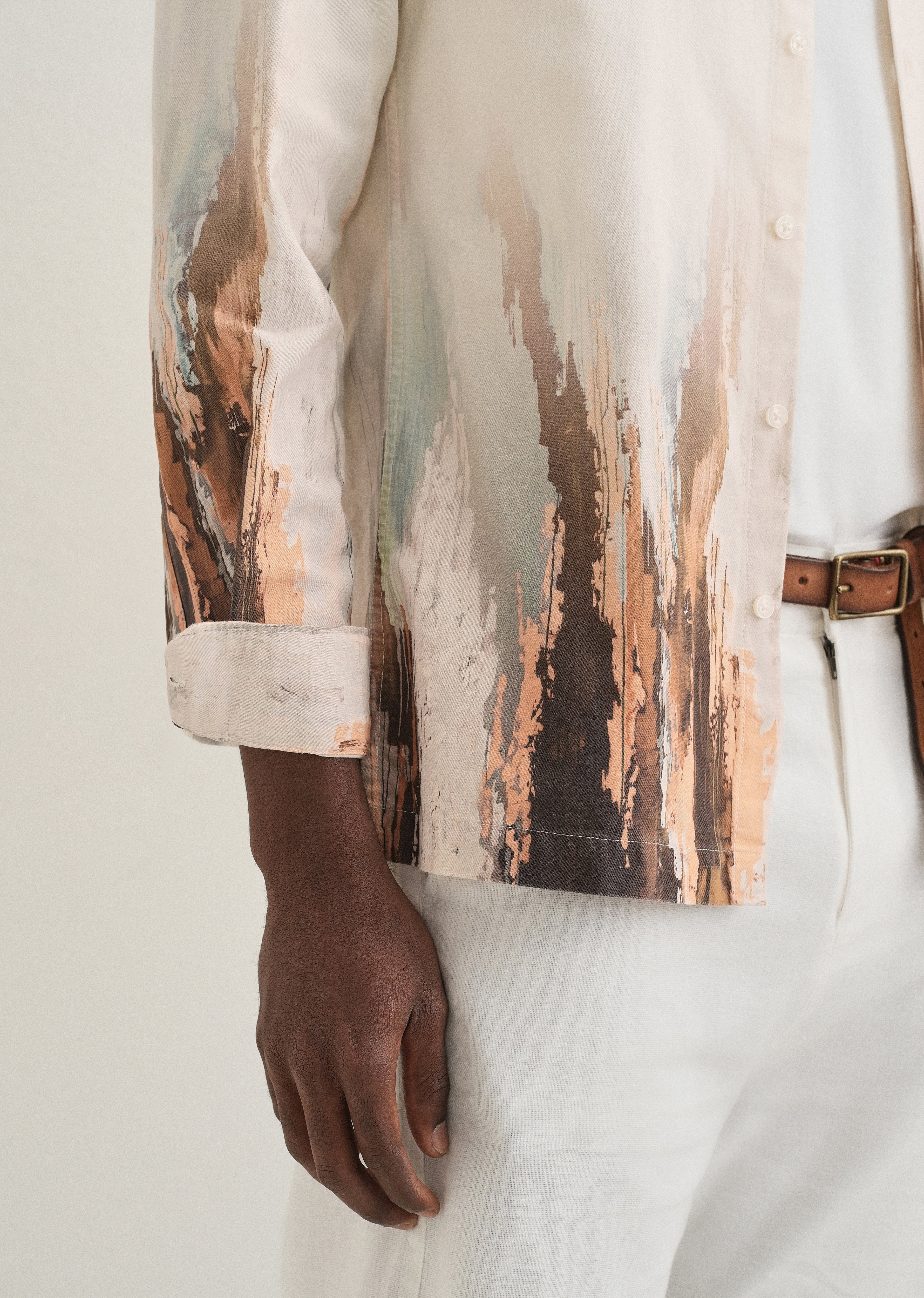 Beige Ochre Linear Printed Shirt