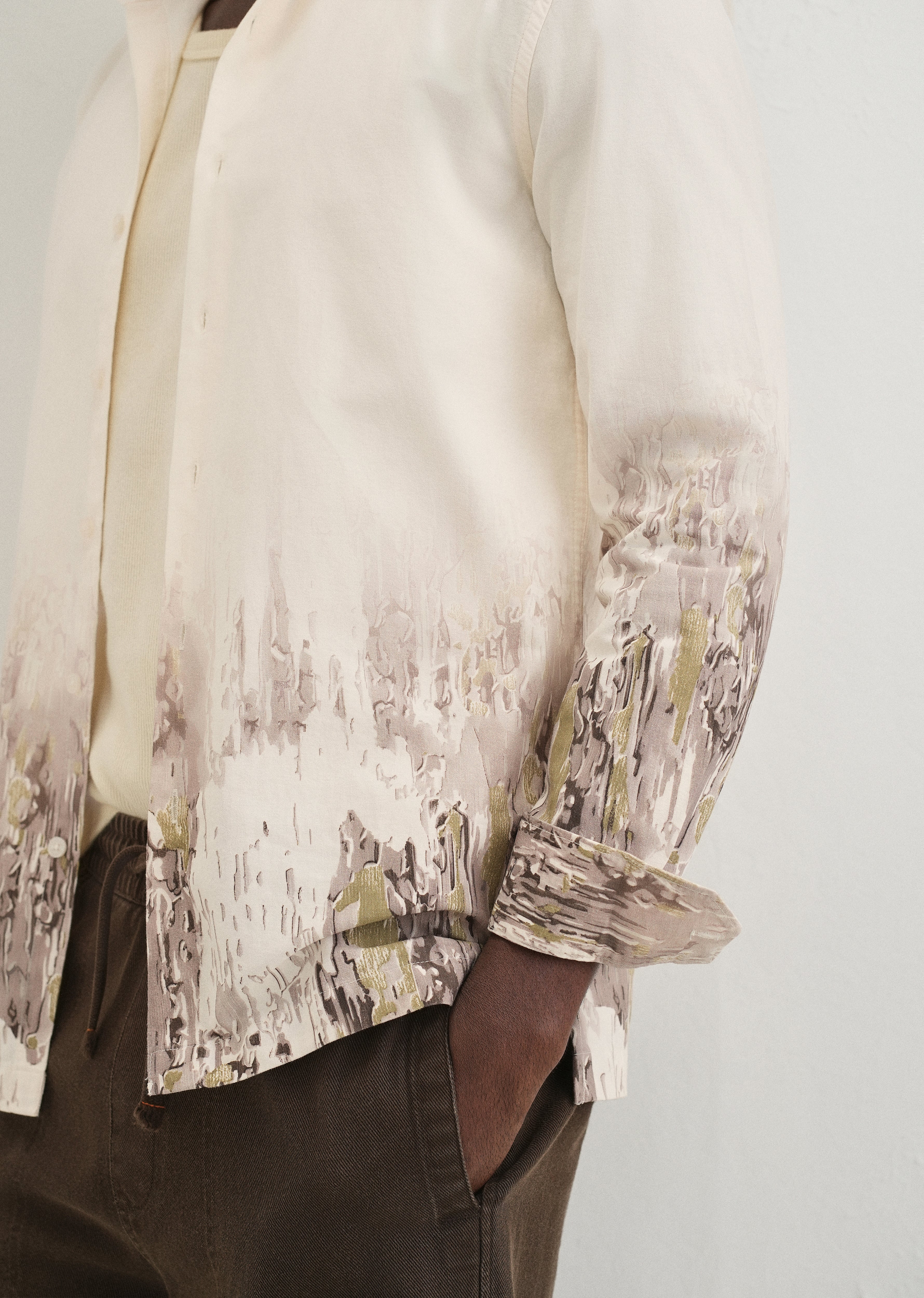 Beige Olive Grey Gradient Printed Shirt