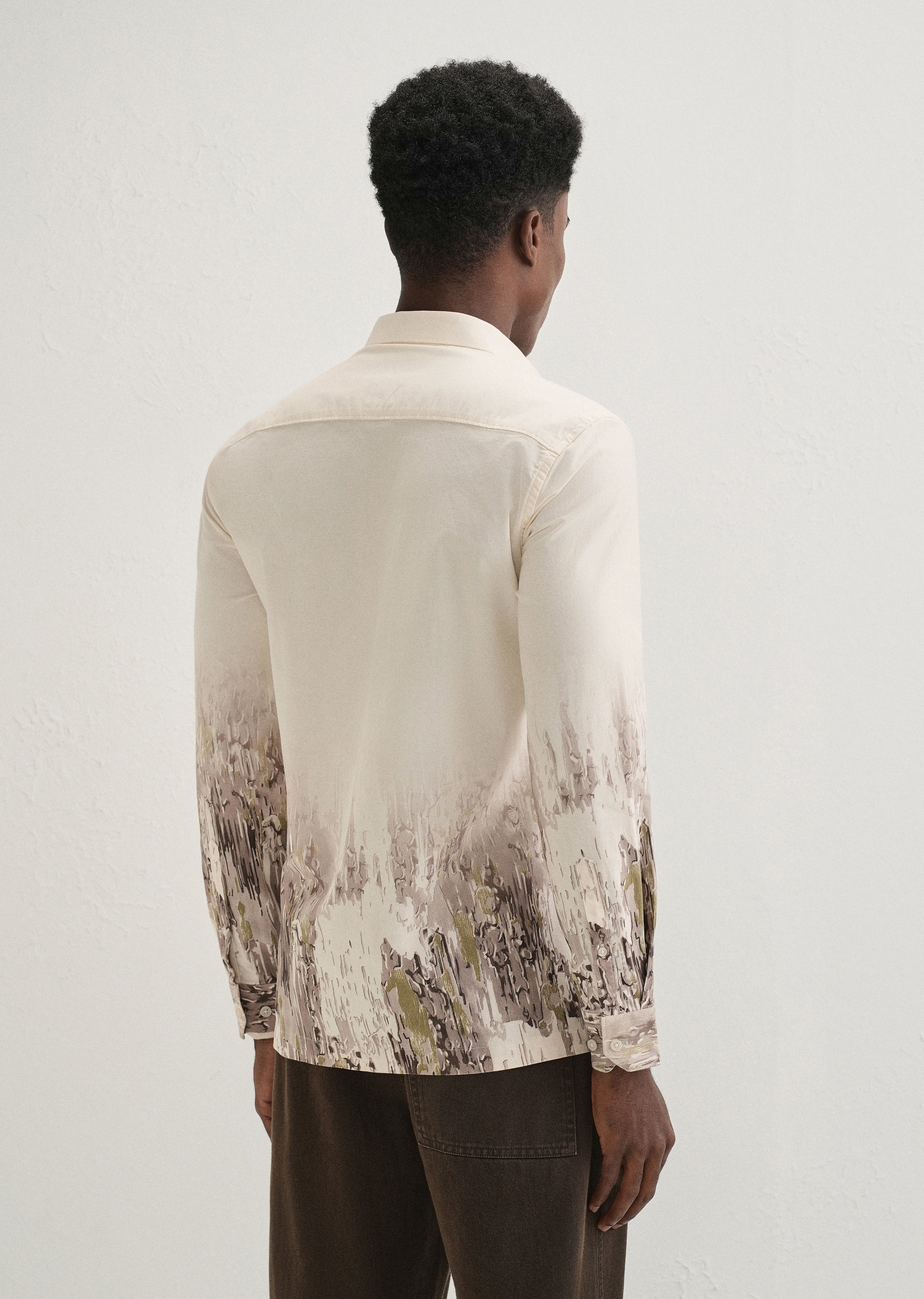 Beige Olive Grey Gradient Printed Shirt