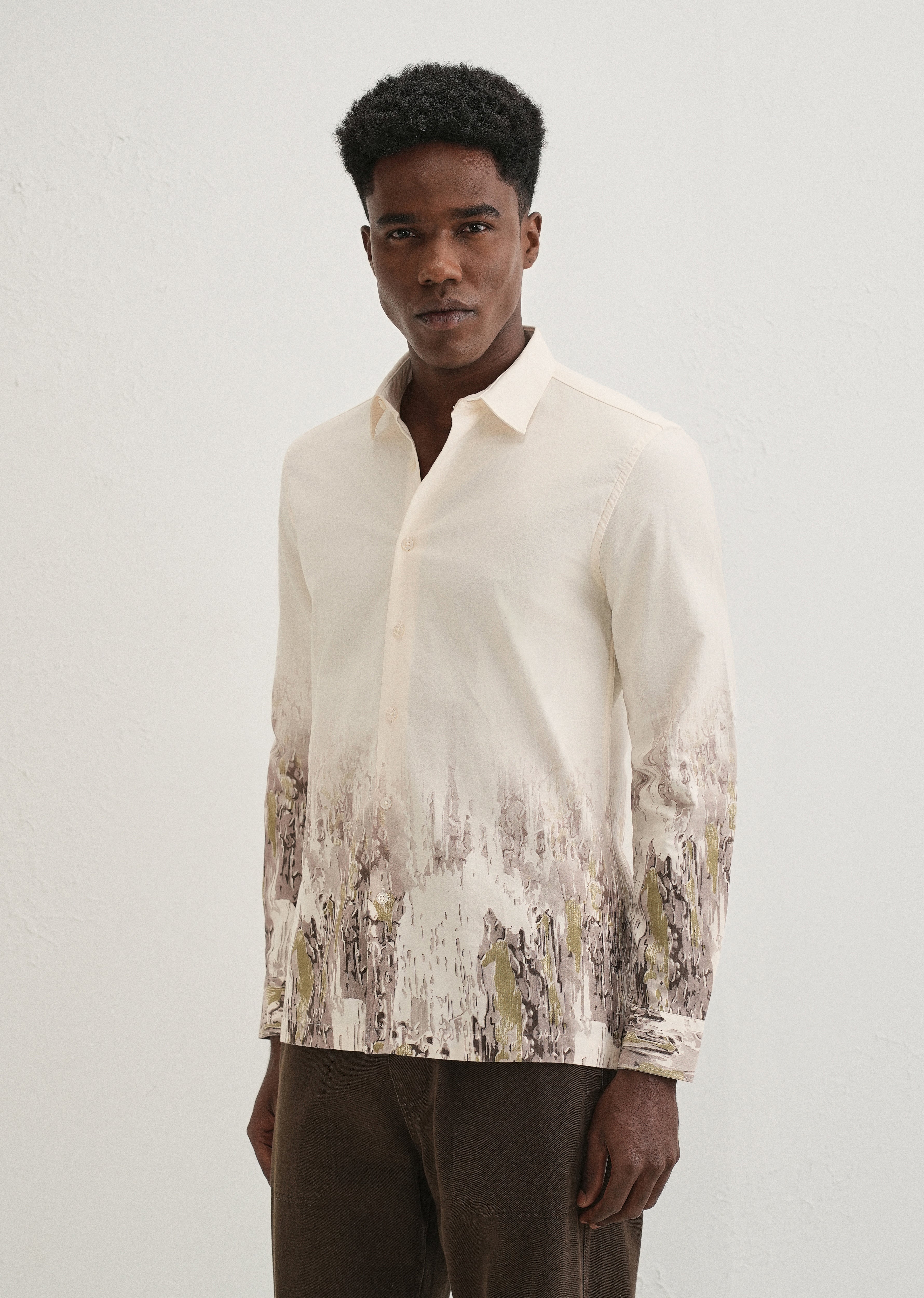 Beige Olive Grey Gradient Printed Shirt